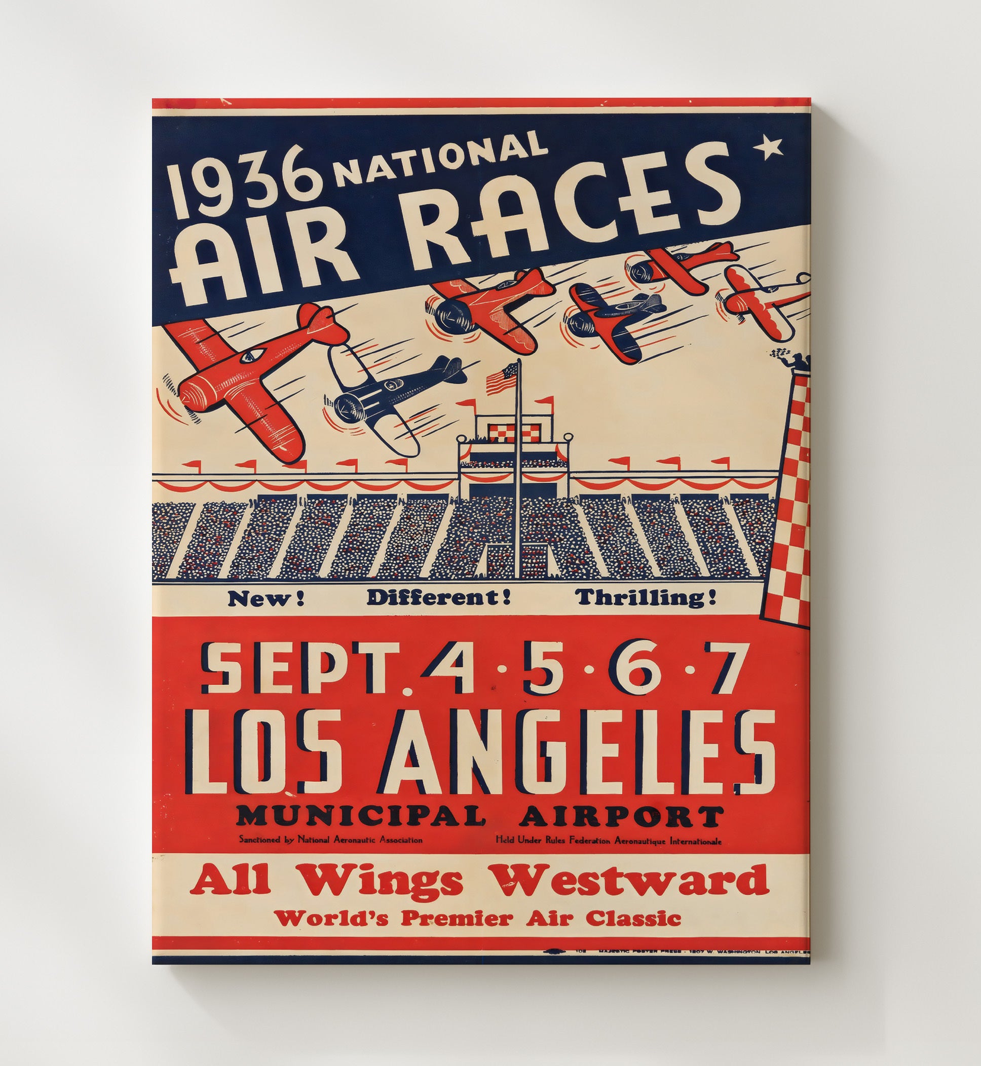 Los Angeles 1936 Air Races Vintage Travel Print 20x24 Canvas travel wall art print