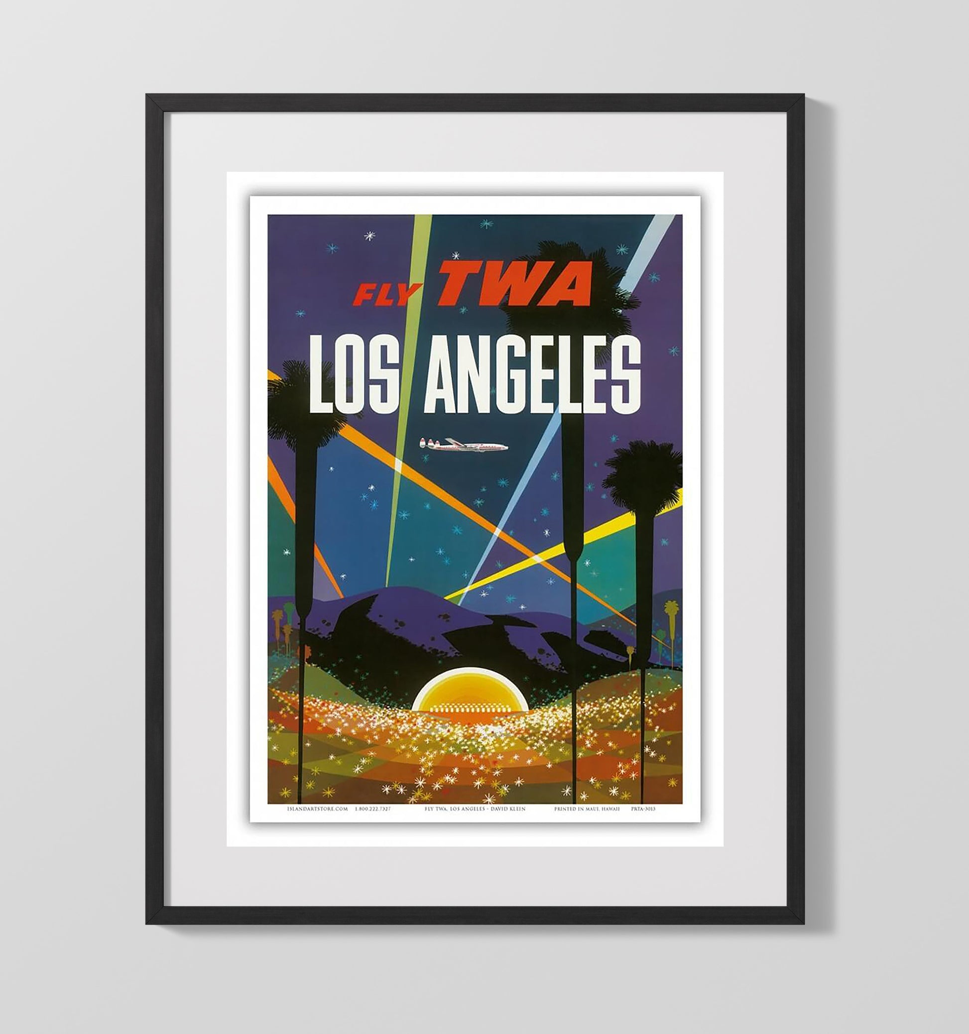 Los Angeles Fly TWA Vintage Travel Print 16x20 Gallery Frame travel wall art print