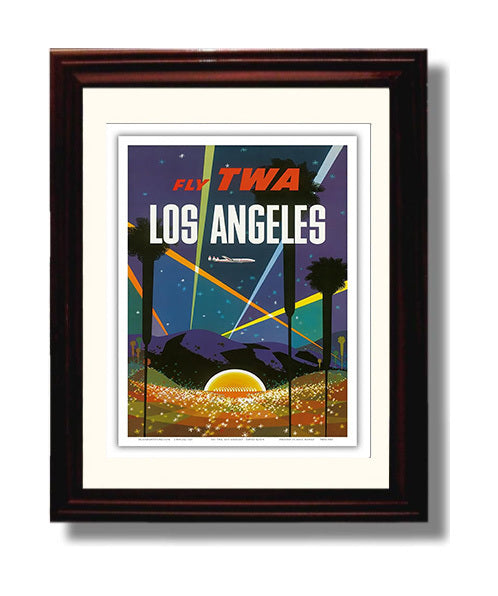 Los Angeles Fly TWA Vintage Travel Print 8x10 Beveled Frame travel wall art print