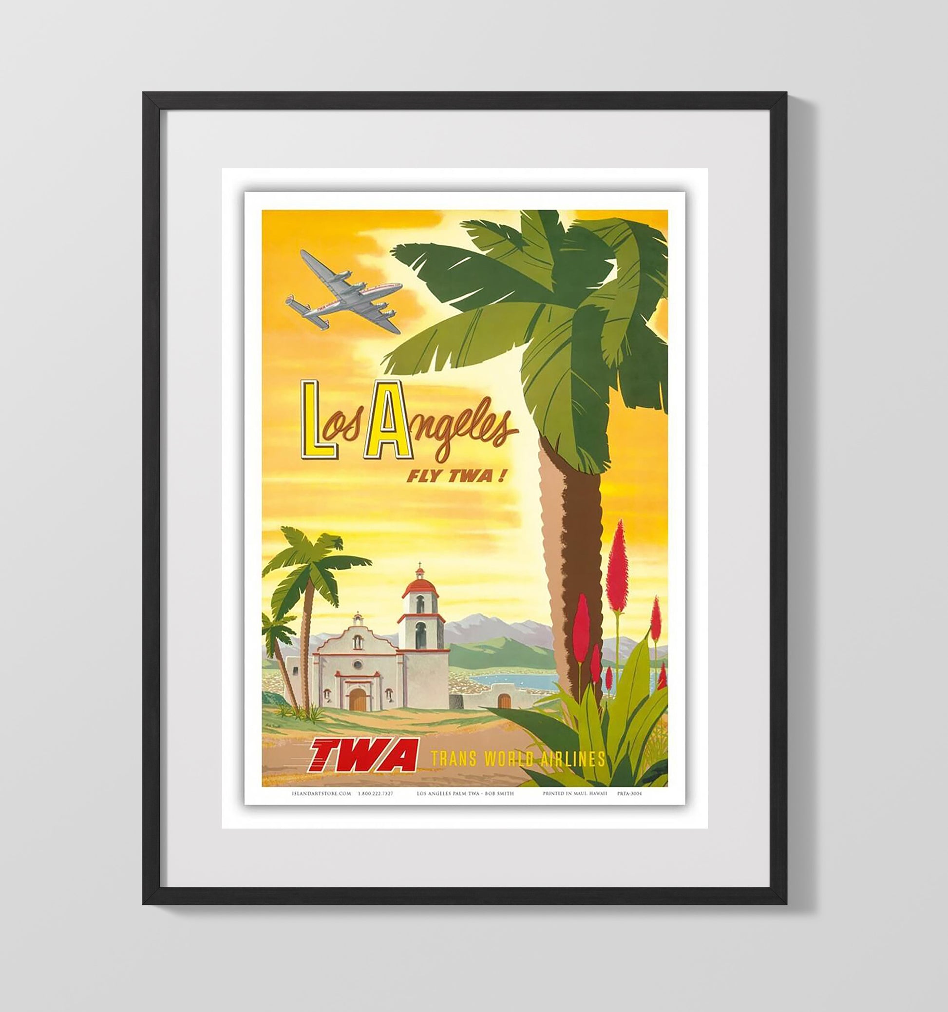 Los Angeles Palm TWA Vintage Travel Print 16x20 Gallery Frame travel wall art print