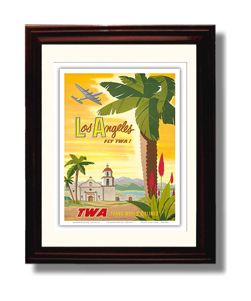 Los Angeles Palm TWA Vintage Travel Print 8x10 Beveled Frame travel wall art print