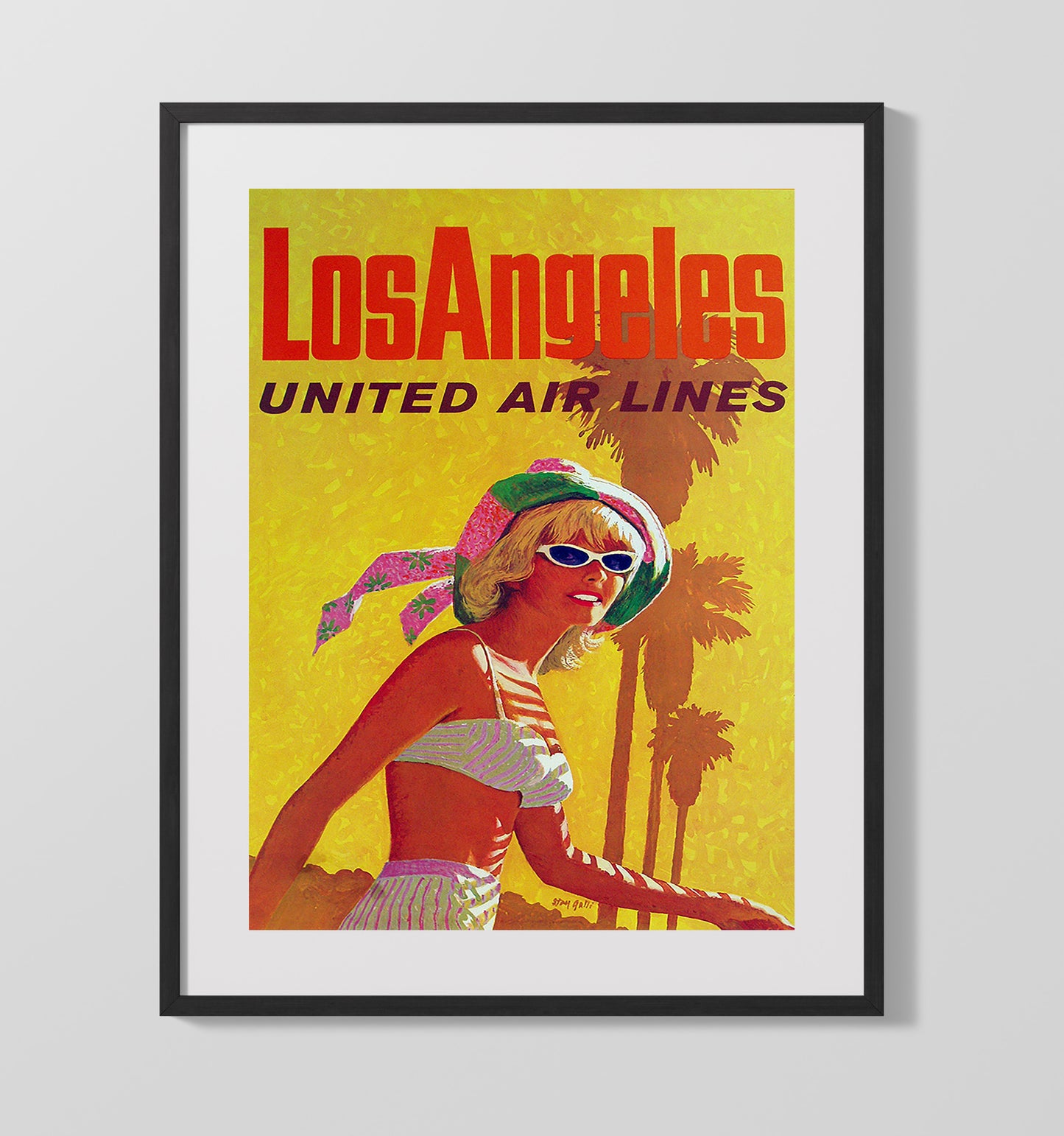 Los Angeles United Airlines Vintage Travel Print 16x20 Gallery Frame travel wall art print