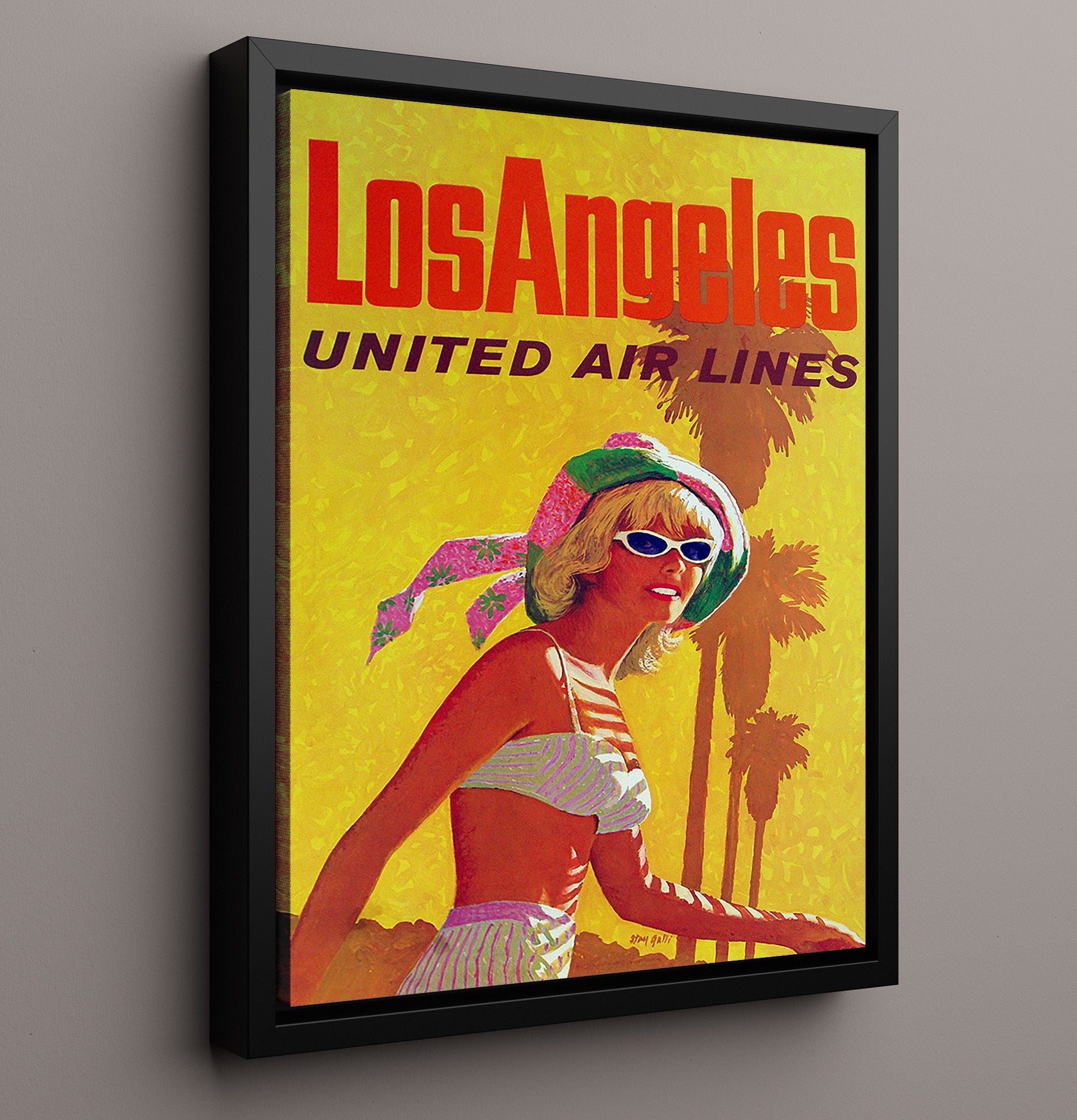 Los Angeles United Airlines Vintage Travel Print 16x20 Framed Canvas travel wall art print