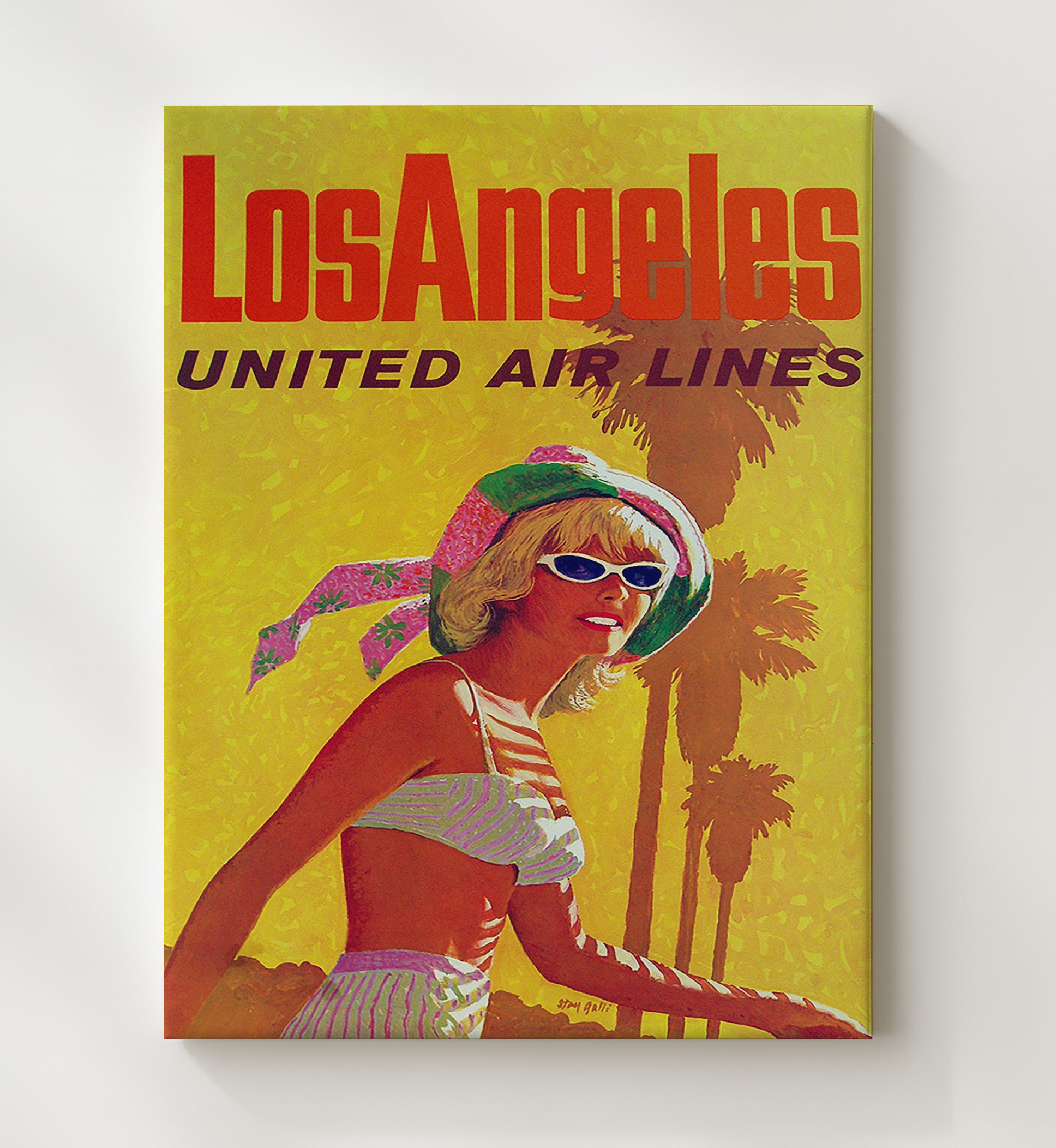 Los Angeles United Airlines Vintage Travel Print 20x24 Canvas travel wall art print