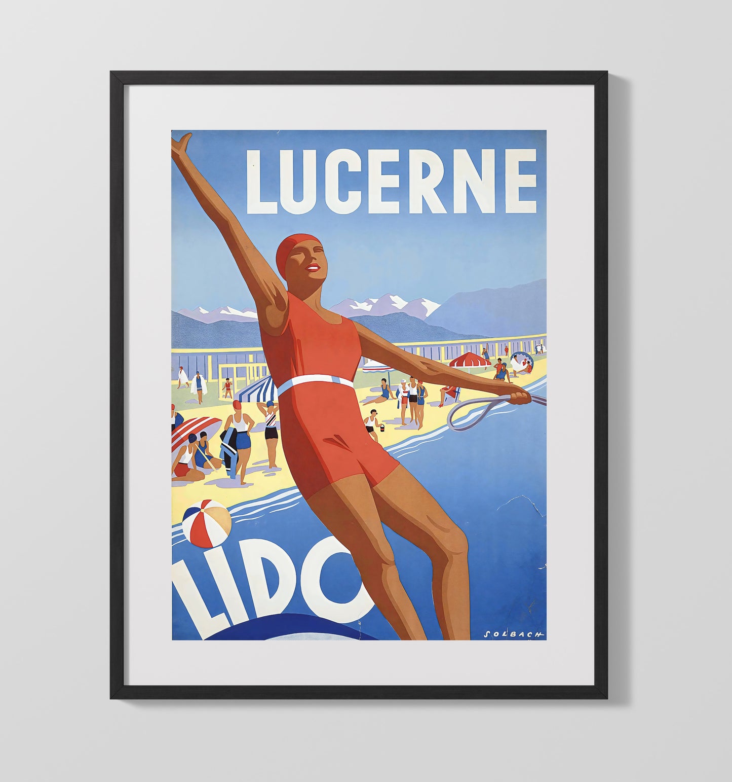 Lucerne Lido Vintage Travel Print 16x20 Gallery Frame travel wall art print