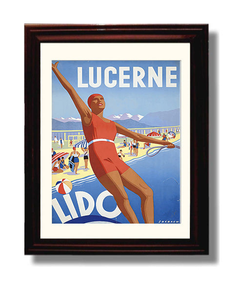 Lucerne Lido Vintage Travel Print 8x10 Beveled Frame travel wall art print