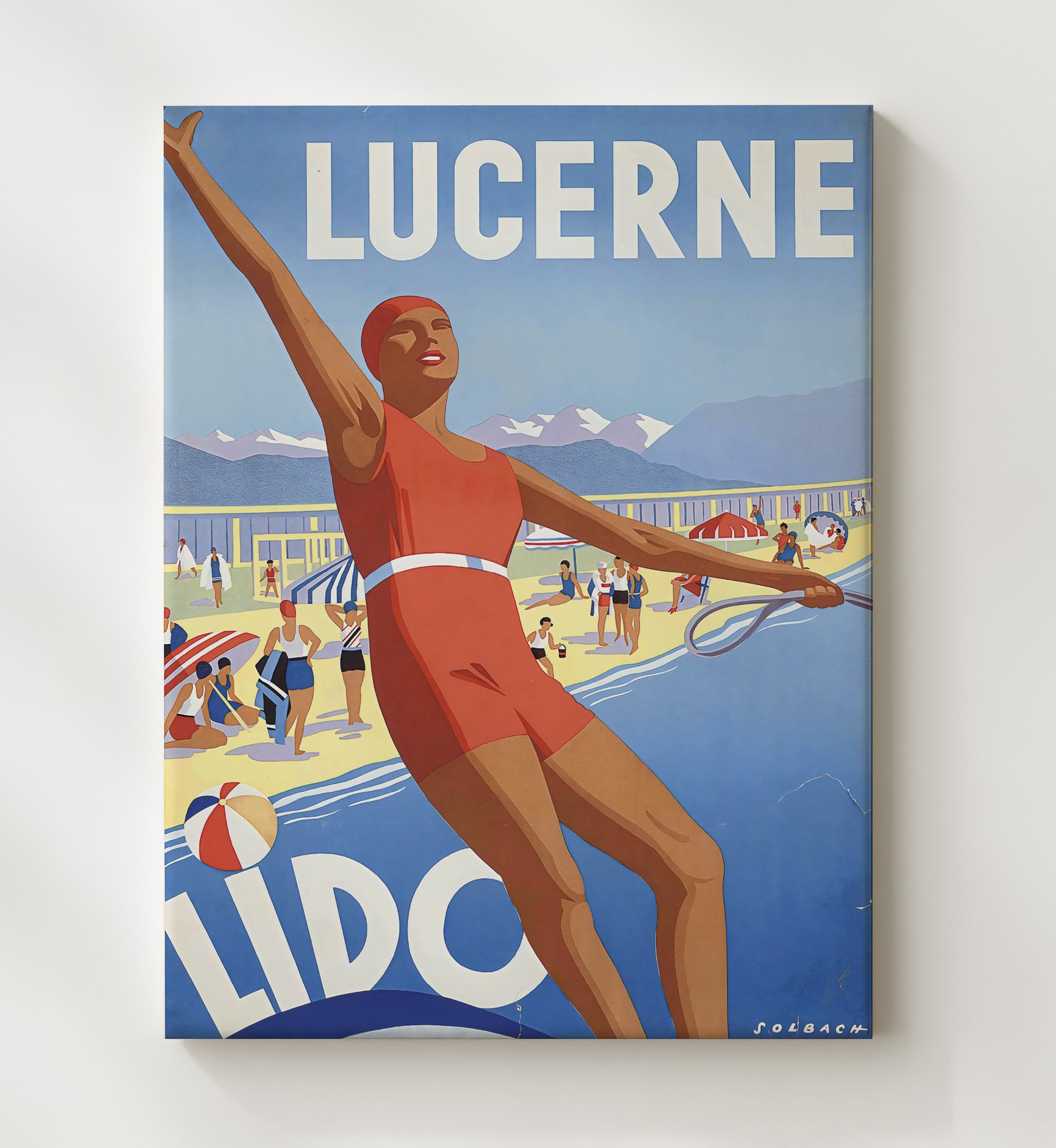 Lucerne Lido Vintage Travel Print 20x24 Canvas travel wall art print