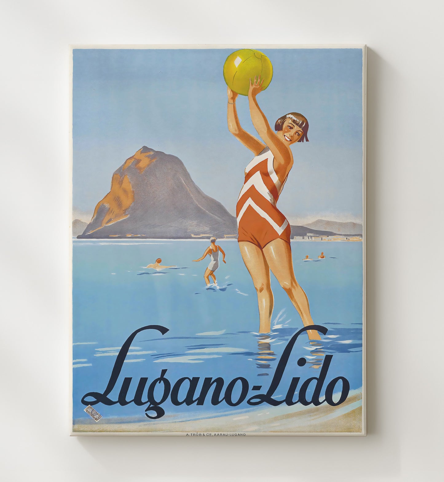 Lugano Lido Lake Vintage Travel Print 20x24 Canvas travel wall art print