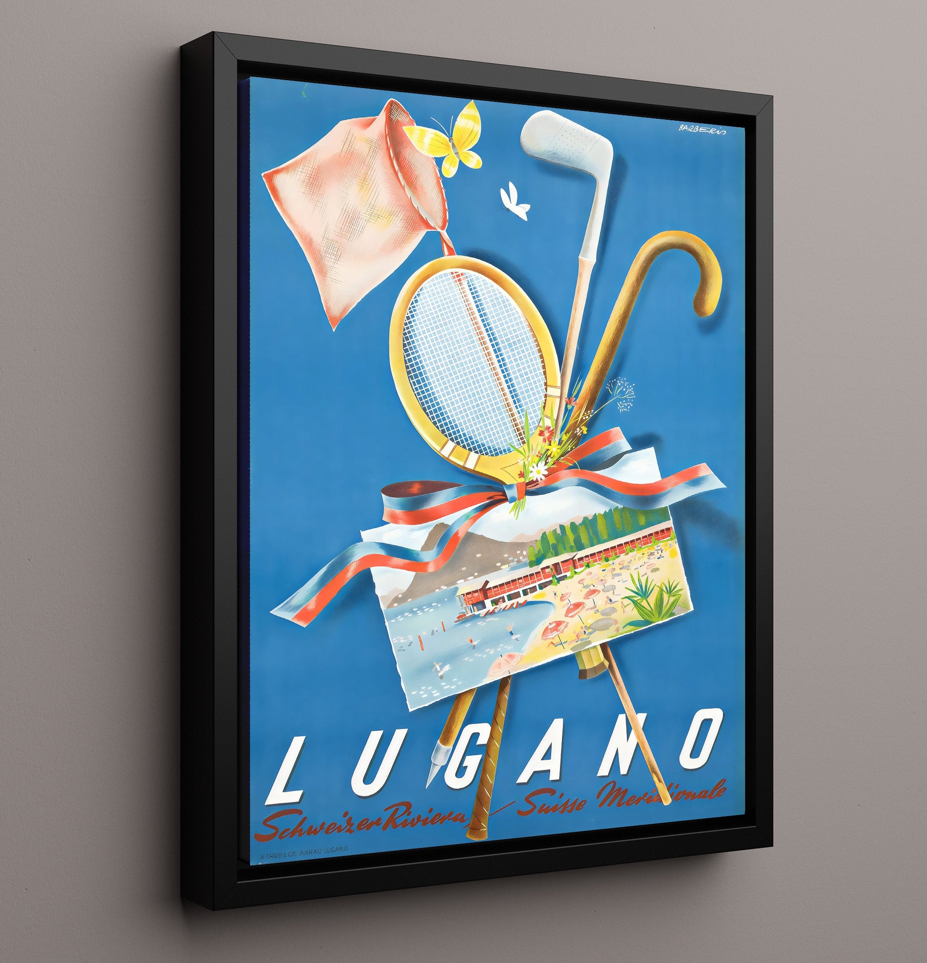 Lugano Vintage Travel Print 16x20 Framed Canvas travel wall art print