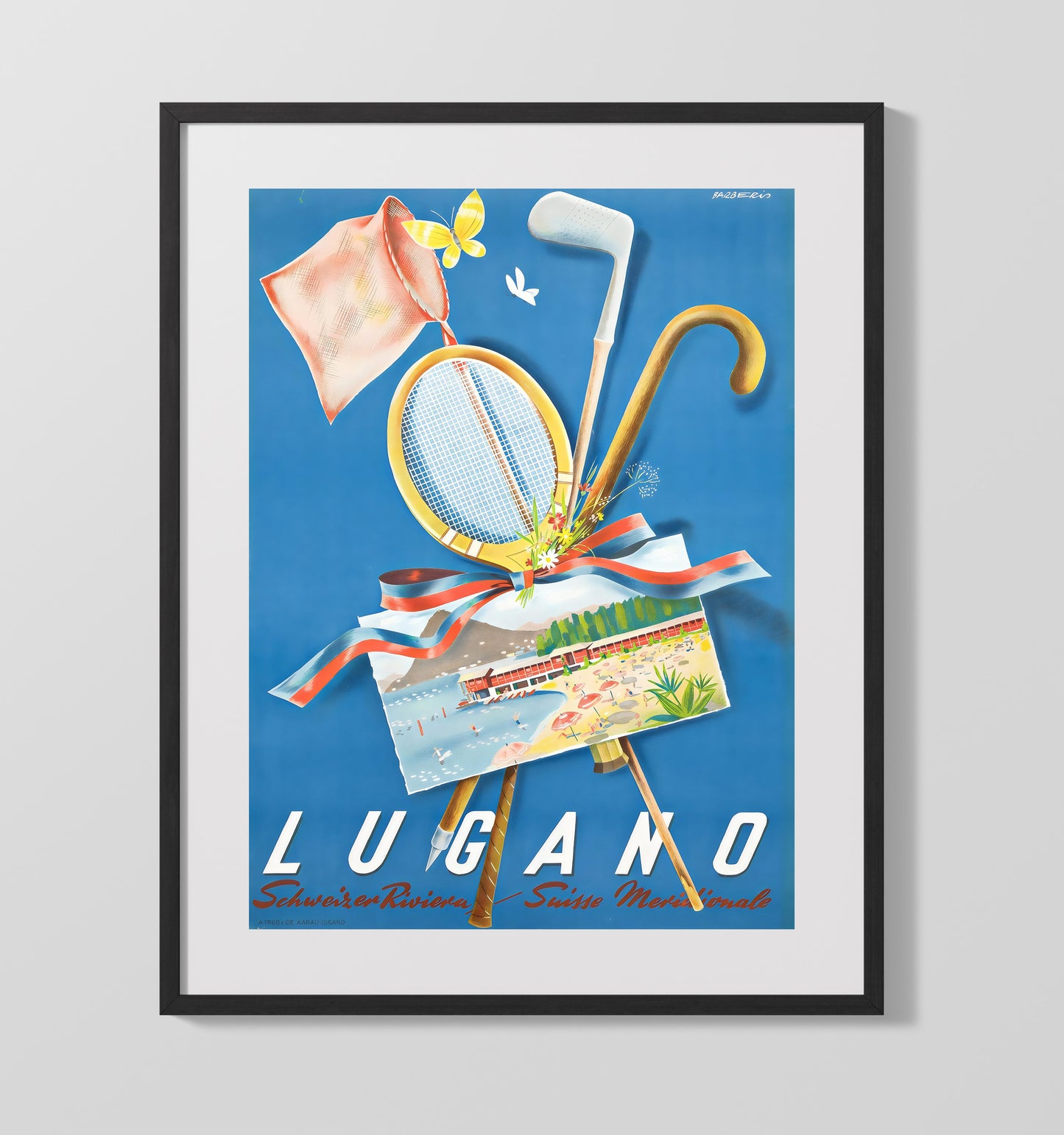 Lugano Vintage Travel Print 16x20 Gallery Frame travel wall art print