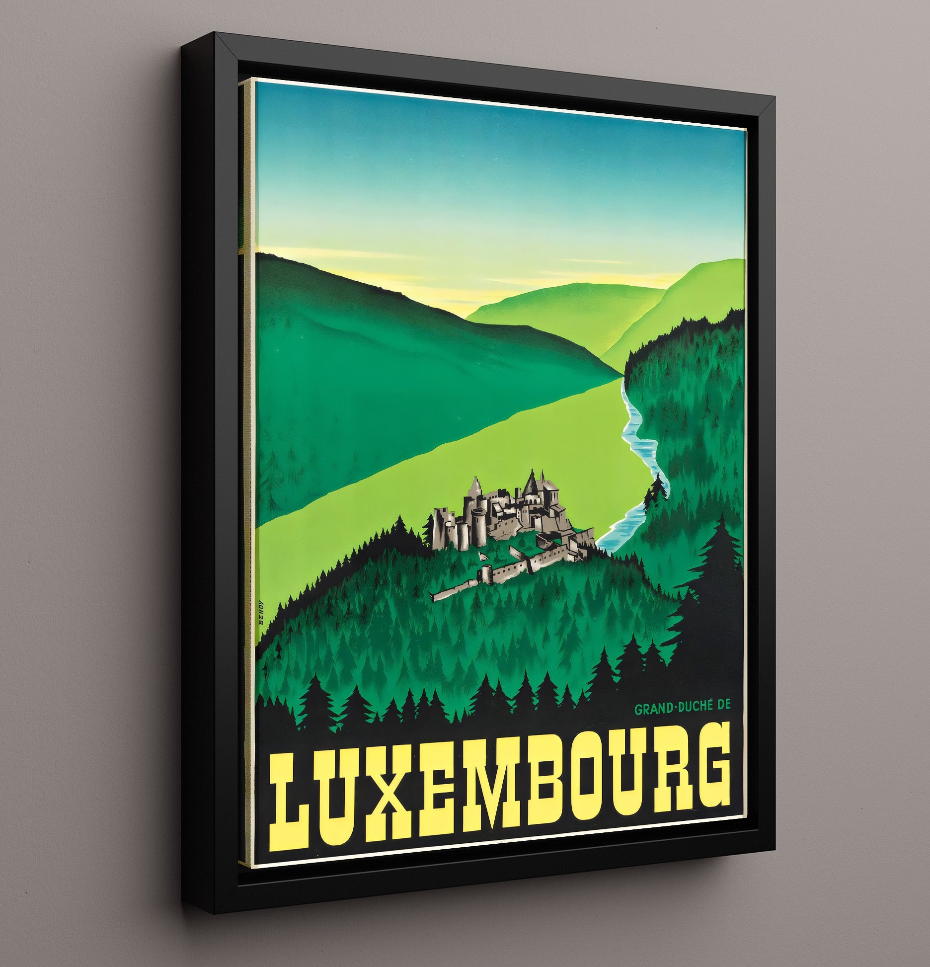 Luxembourg Grand Duchy Vintage Travel Print 16x20 Framed Canvas travel wall art print