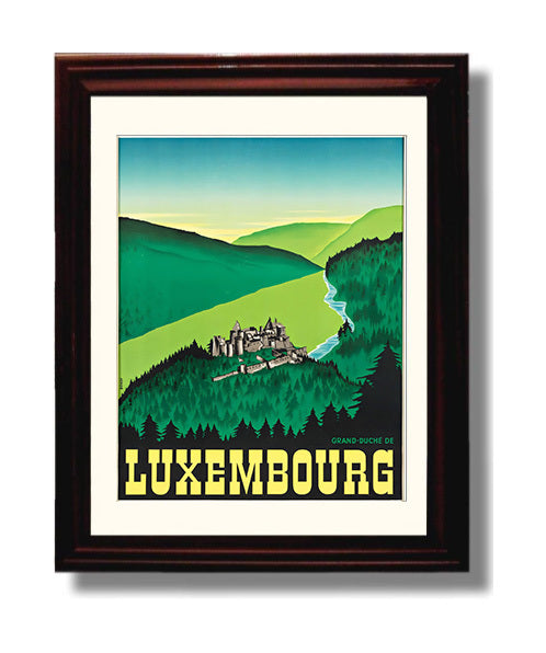Luxembourg Grand Duchy Vintage Travel Print 8x10 Beveled Frame travel wall art print