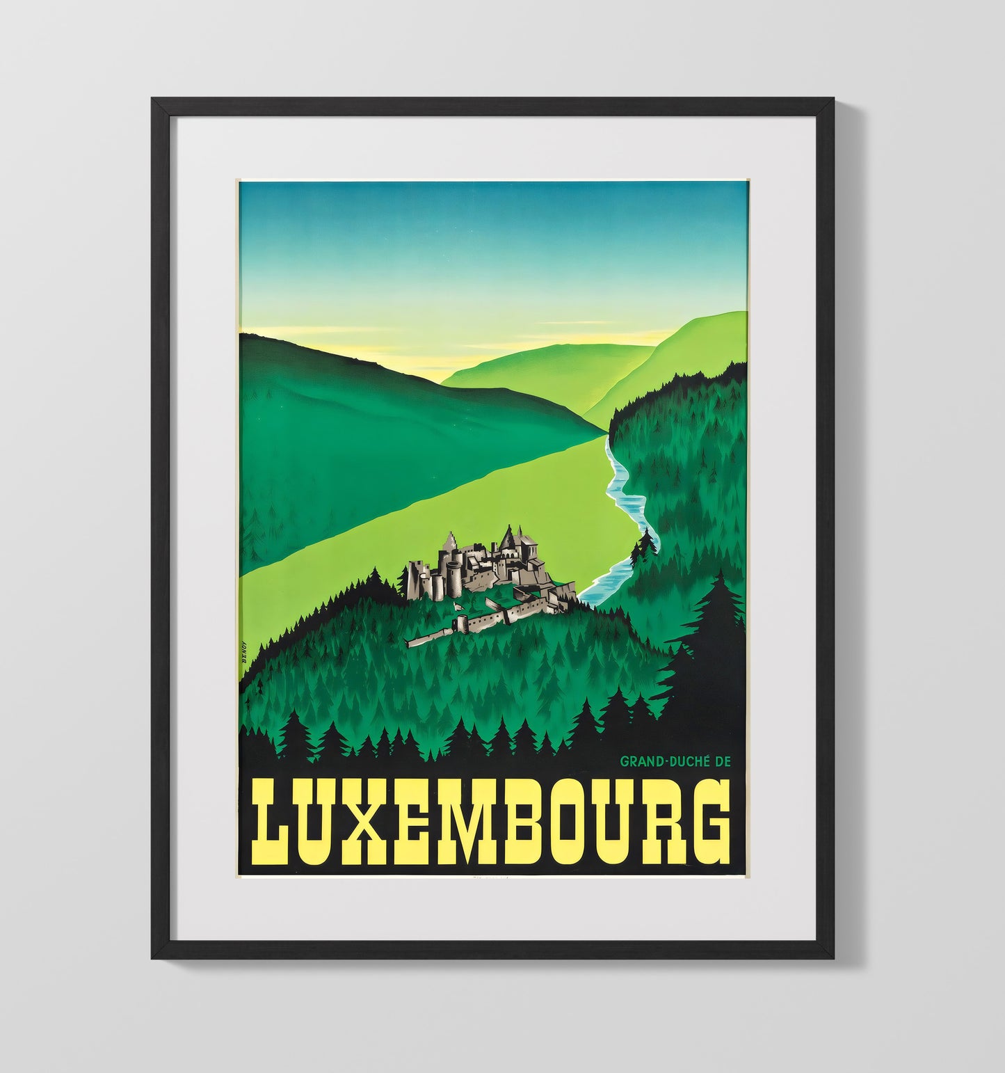 Luxembourg Grand Duchy Vintage Travel Print 16x20 Gallery Frame travel wall art print