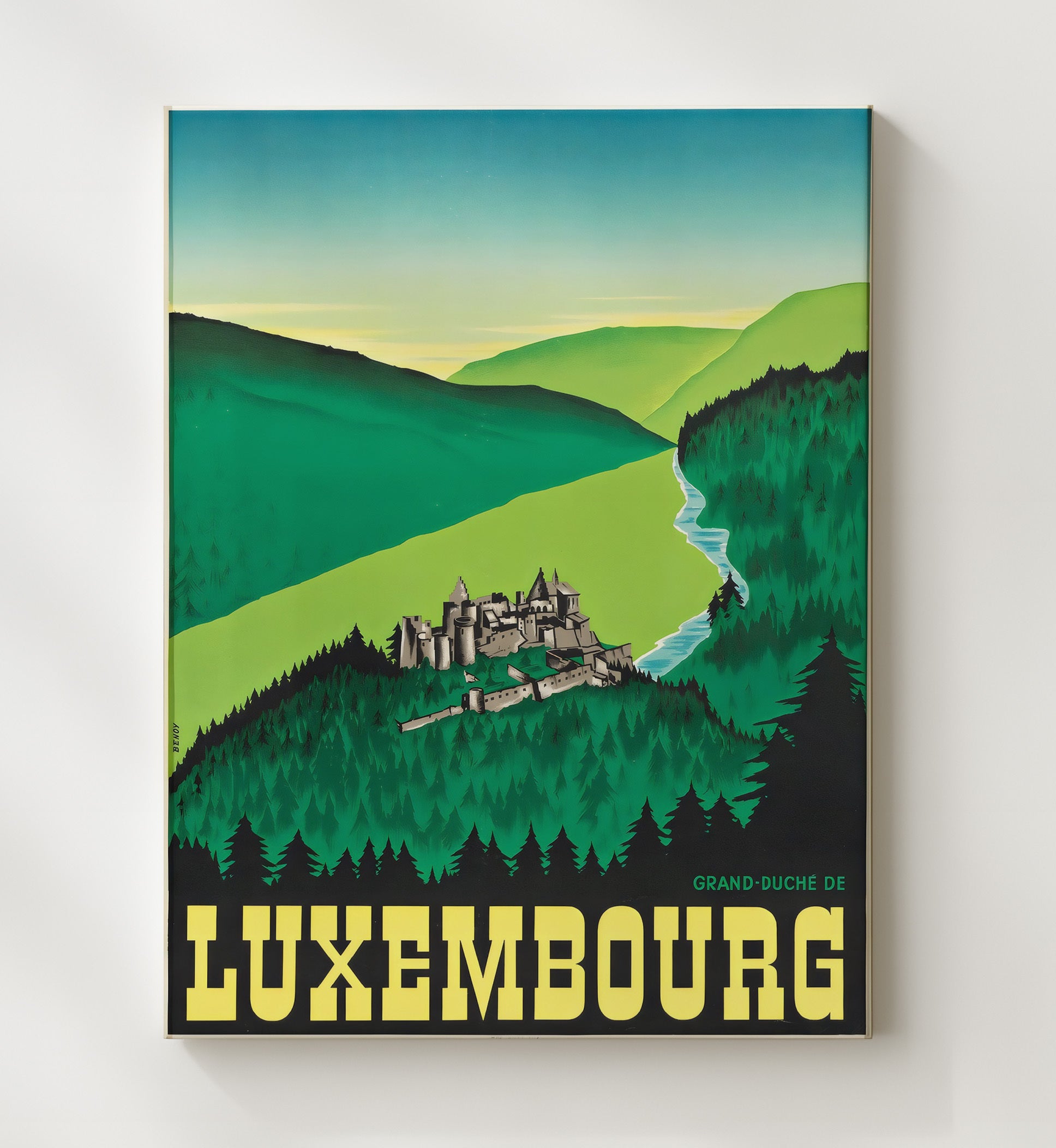 Luxembourg Grand Duchy Vintage Travel Print 20x24 Canvas travel wall art print