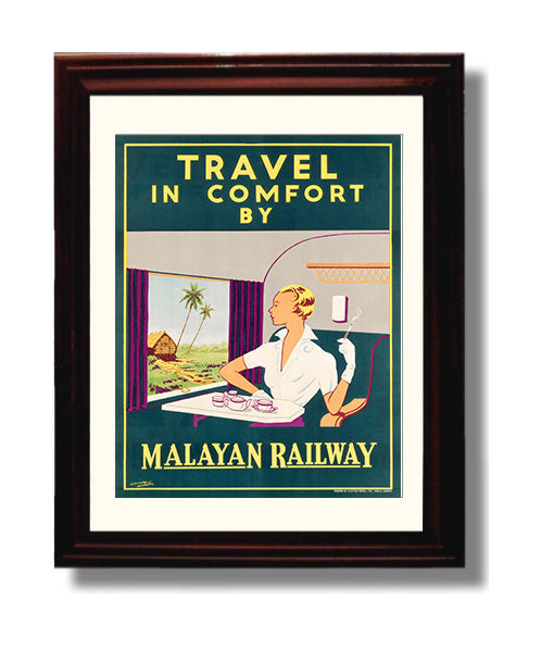 Malaya Railway Travel Vintage Travel Print 8x10 Beveled Frame travel wall art print