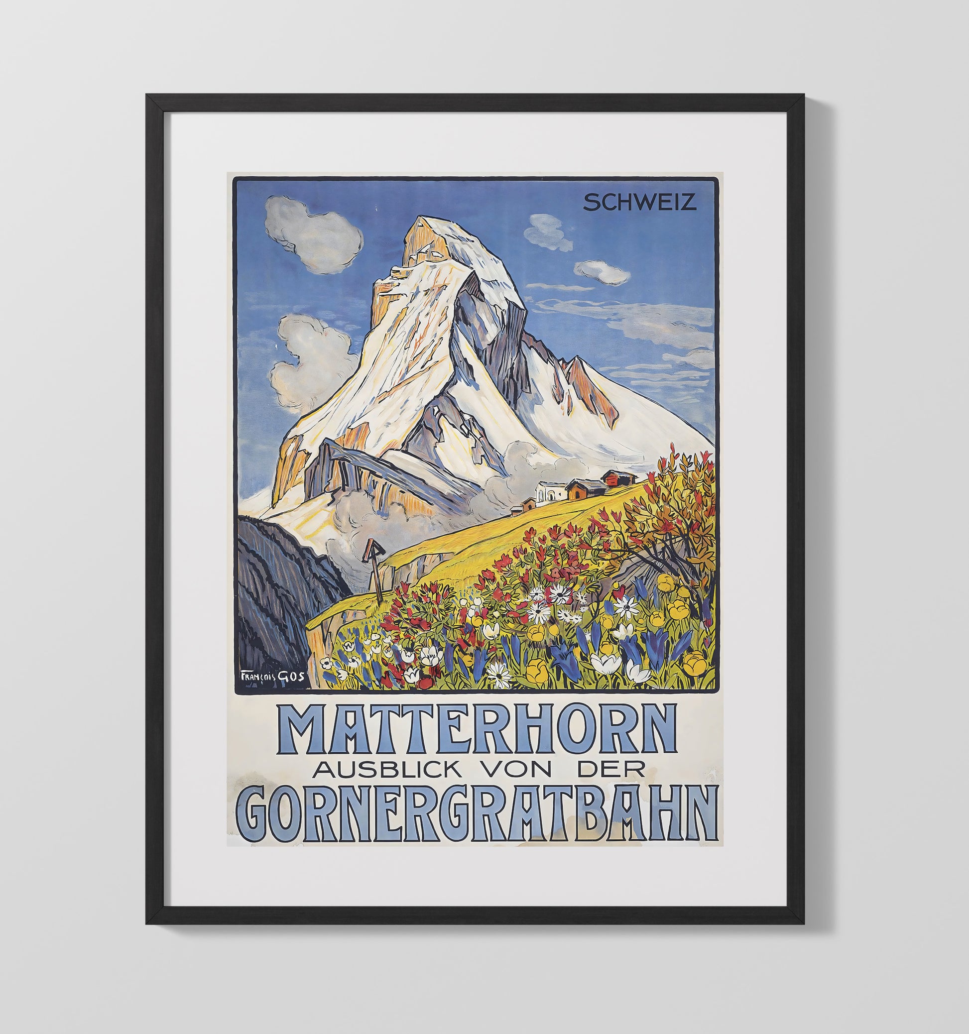 Matterhorn Gornergratbahn Vintage Travel Print 16x20 Gallery Frame travel wall art print