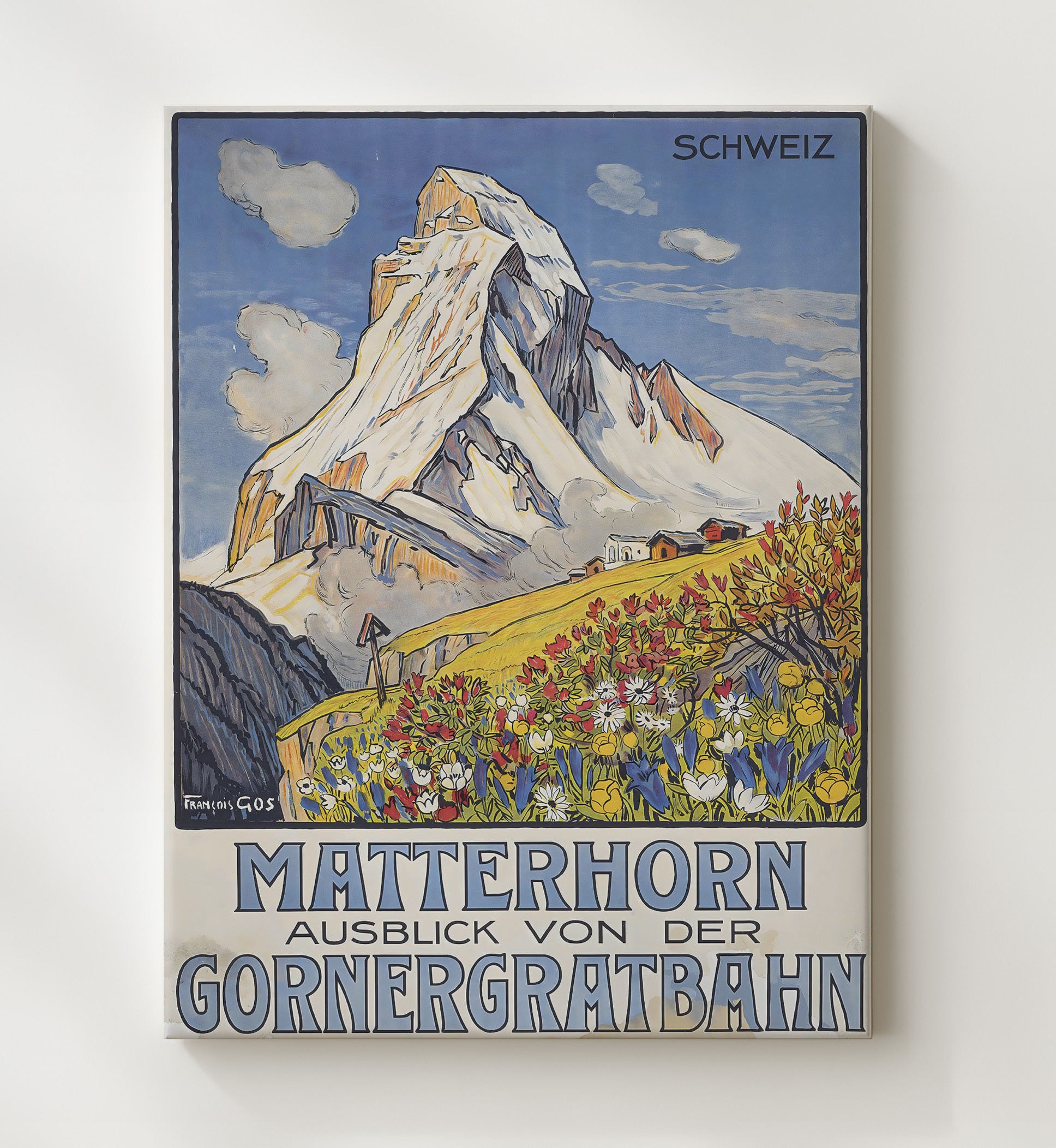 Matterhorn Gornergratbahn Vintage Travel Print 20x24 Canvas travel wall art print