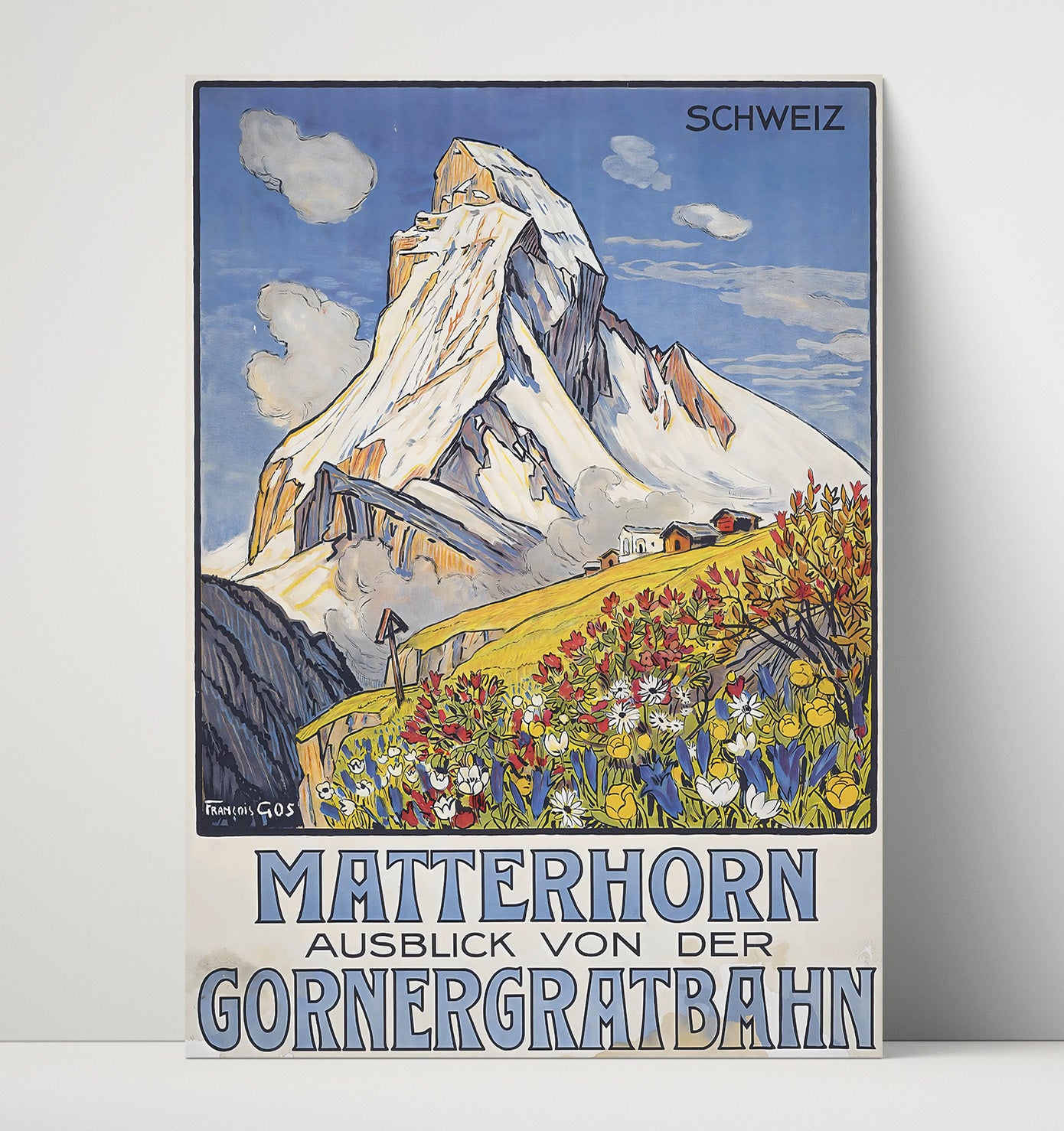 Matterhorn Gornergratbahn Vintage Travel Print 16x20 Unframed Print travel wall art print