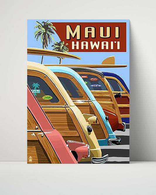 Classic Travel Unframed Poster -  Maui - Surf Cars Palms