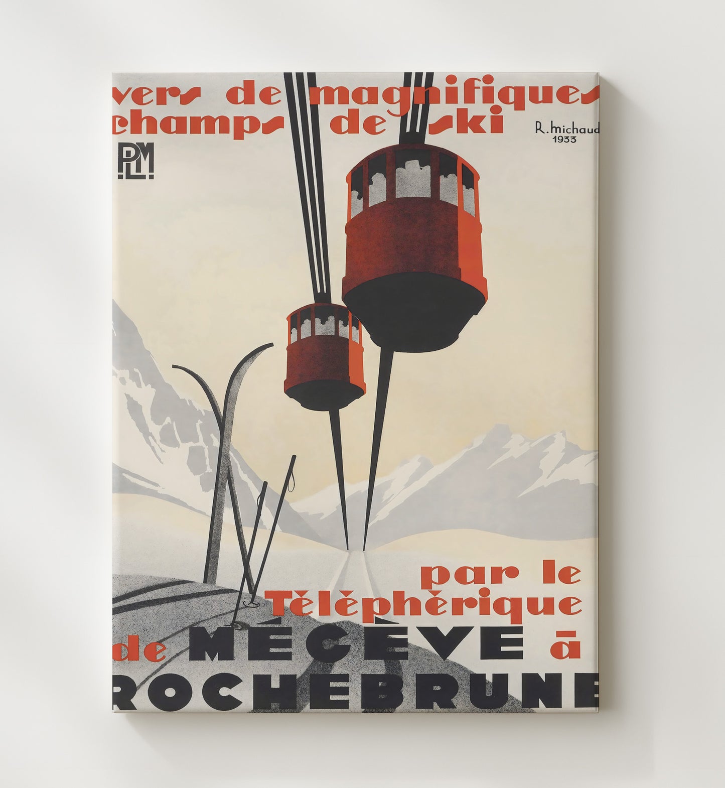 Megeve Rochebrune Cable Car Vintage Travel Print 20x24 Canvas travel wall art print