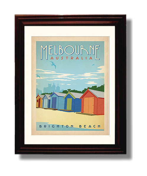Melbourne Brighton Beach Vintage Travel Print 8x10 Beveled Frame travel wall art print