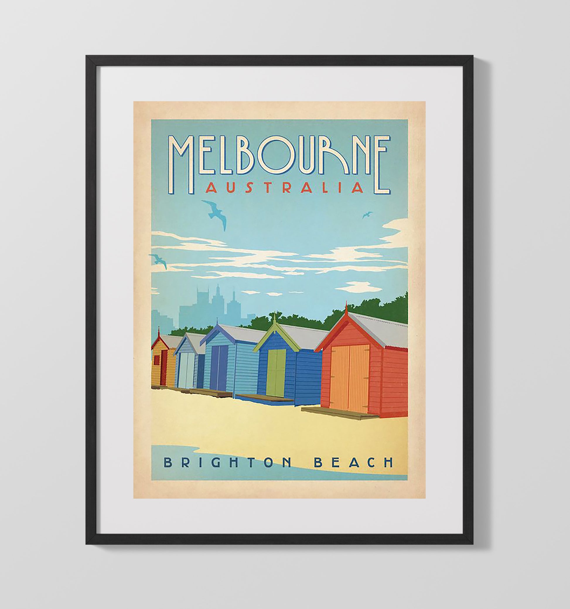 Melbourne Brighton Beach Vintage Travel Print 16x20 Gallery Frame travel wall art print