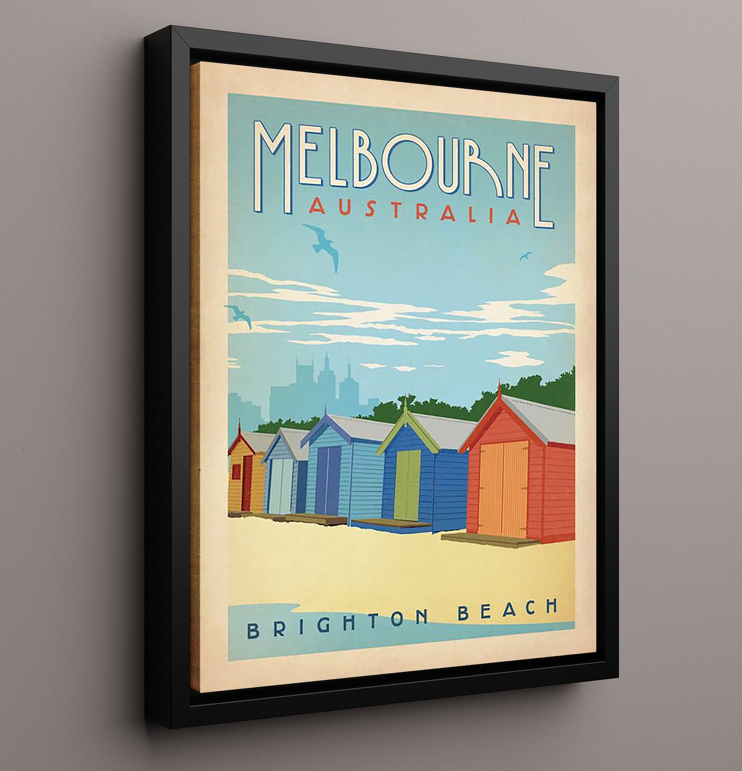 Melbourne Brighton Beach Vintage Travel Print 16x20 Framed Canvas travel wall art print