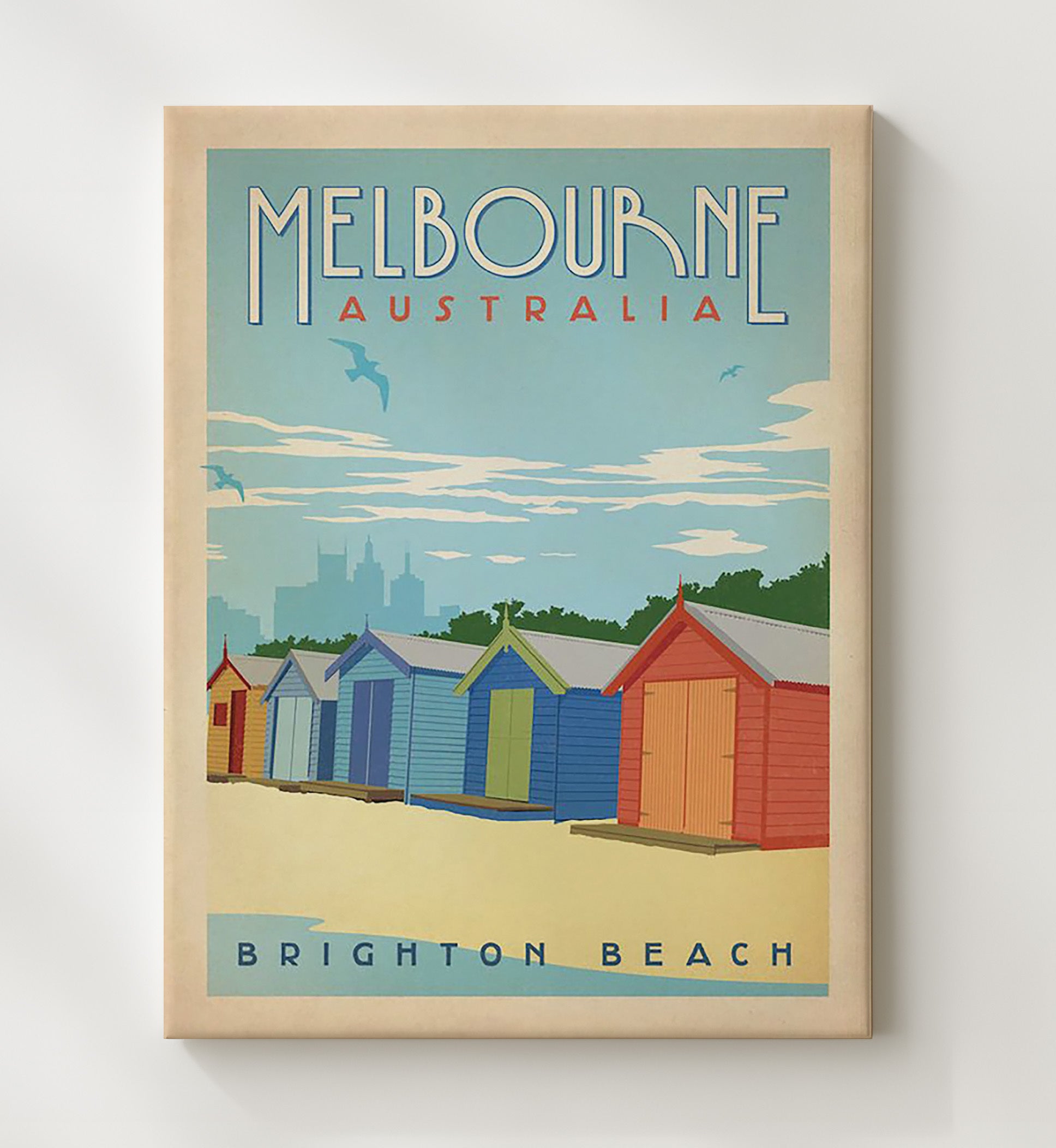 Melbourne Brighton Beach Vintage Travel Print 20x24 Canvas travel wall art print