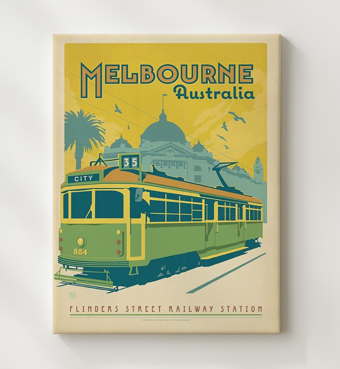 Melbourne City Circle Tram and Flinders Street Station Vintage Travel Print 20x24 Canvas travel wall art print