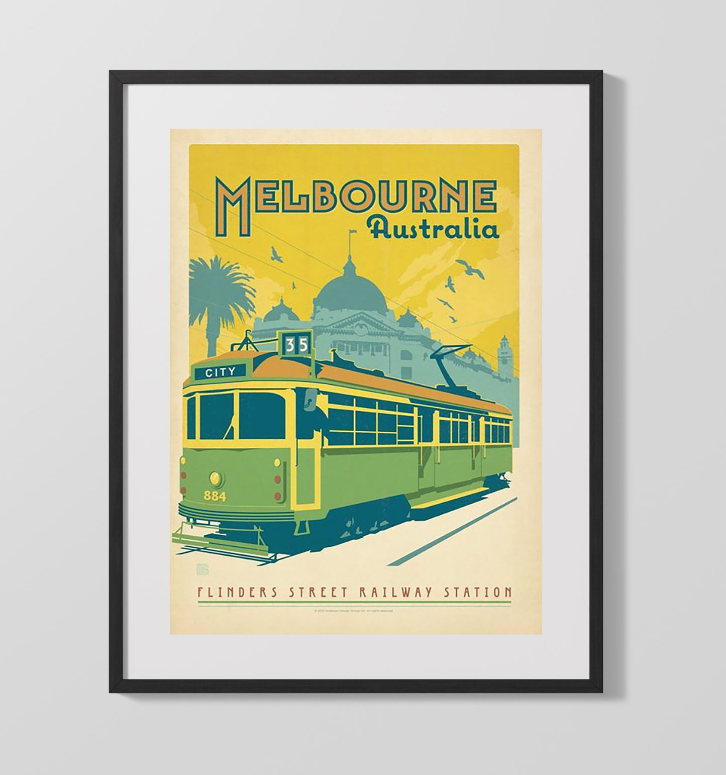 Melbourne City Circle Tram and Flinders Street Station Vintage Travel Print 16x20 Gallery Frame travel wall art print