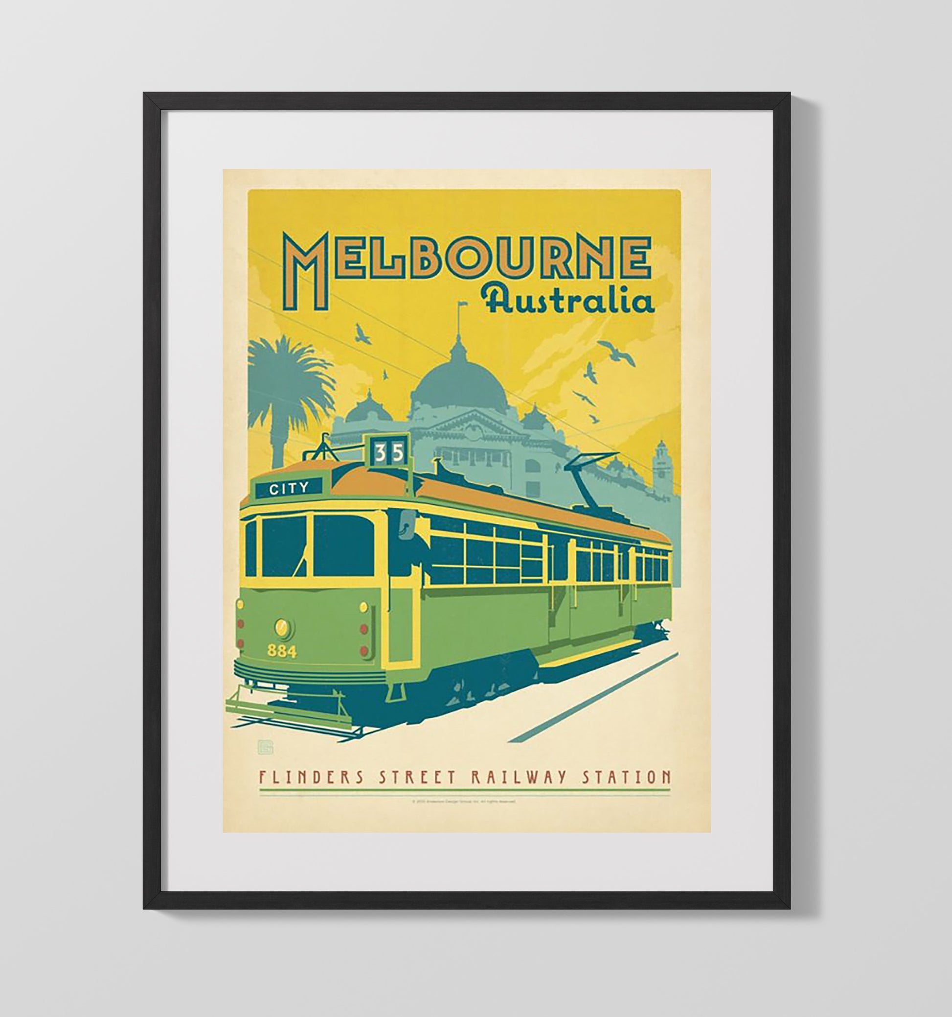 Melbourne City Circle Tram and Flinders Street Station Vintage Travel Print 16x20 Gallery Frame travel wall art print