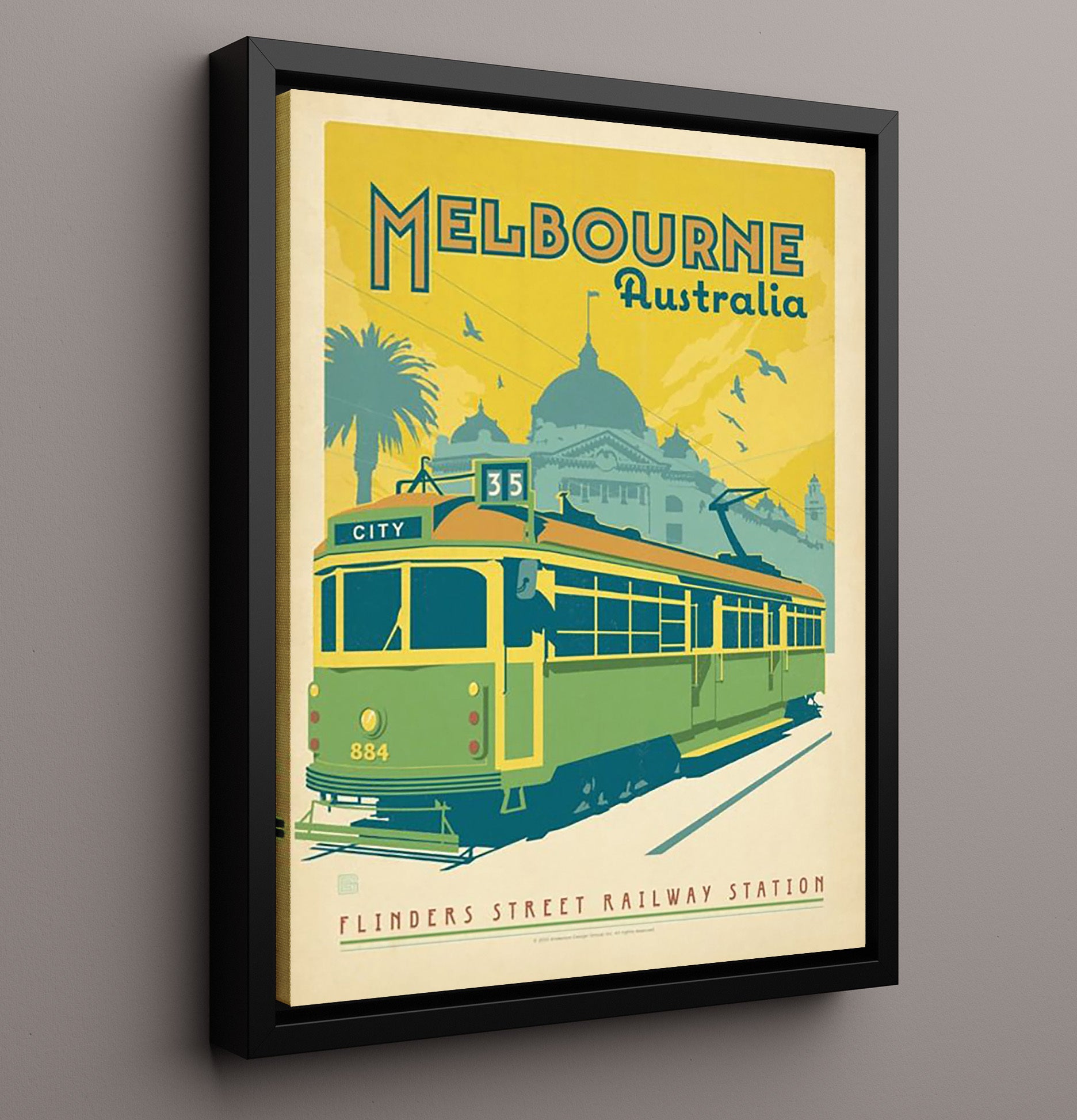 Melbourne City Circle Tram and Flinders Street Station Vintage Travel Print 16x20 Framed Canvas travel wall art print