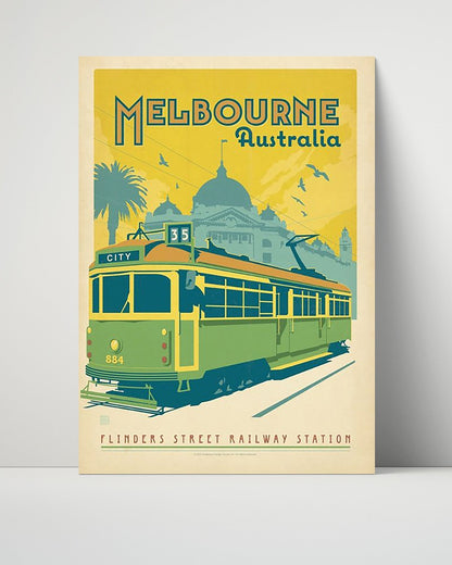 Classic Travel Unframed Poster -  Melbourne - City Circle Tram and Flinders Street Station