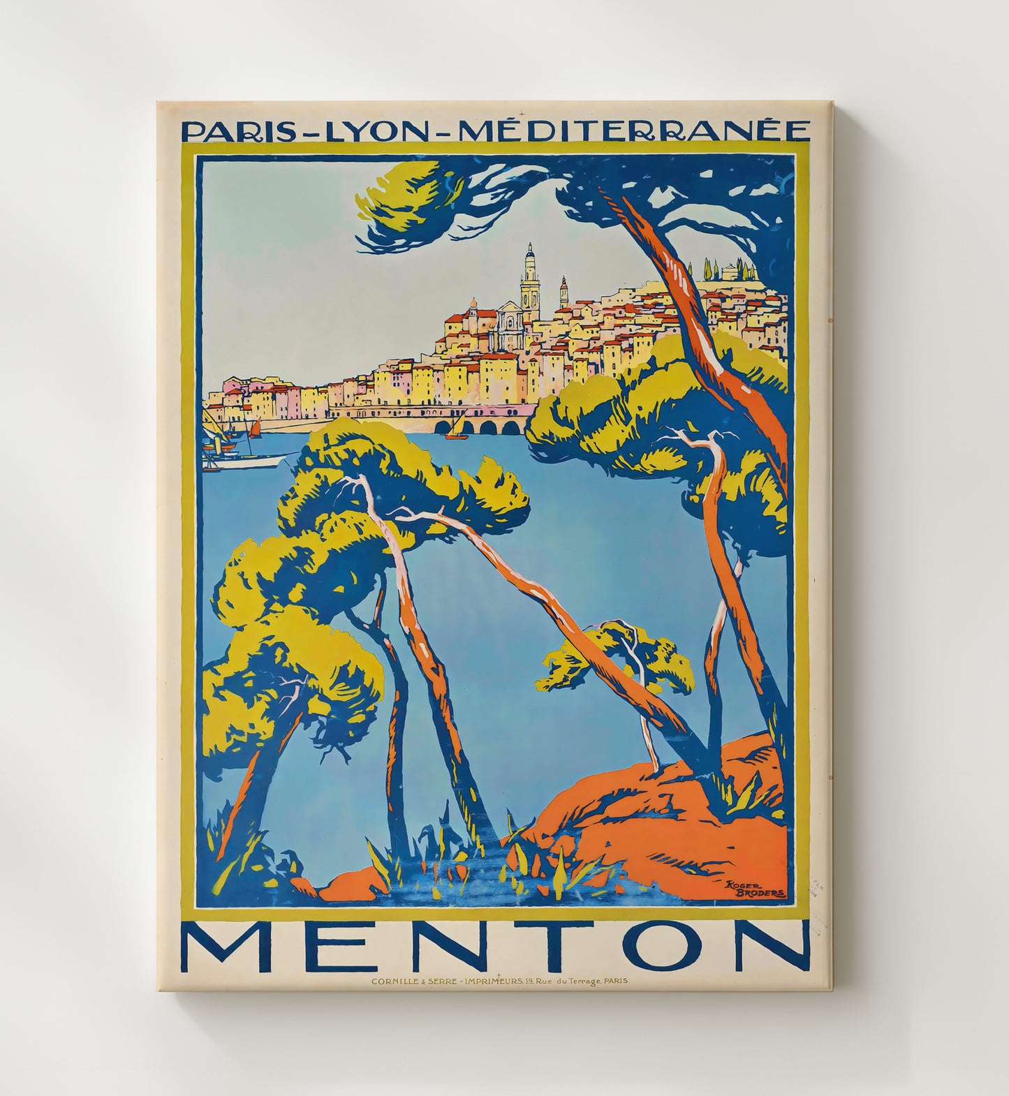 Menton French Riviera Vintage Travel Print 20x24 Canvas travel wall art print