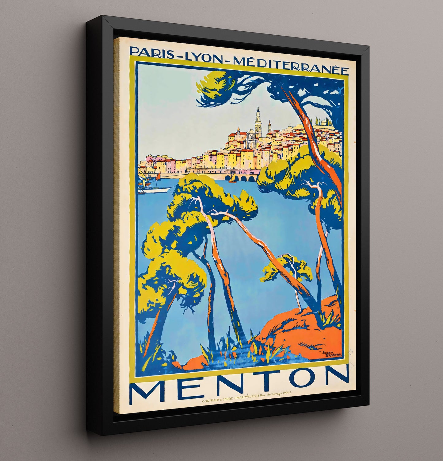 Menton French Riviera Vintage Travel Print 16x20 Framed Canvas travel wall art print