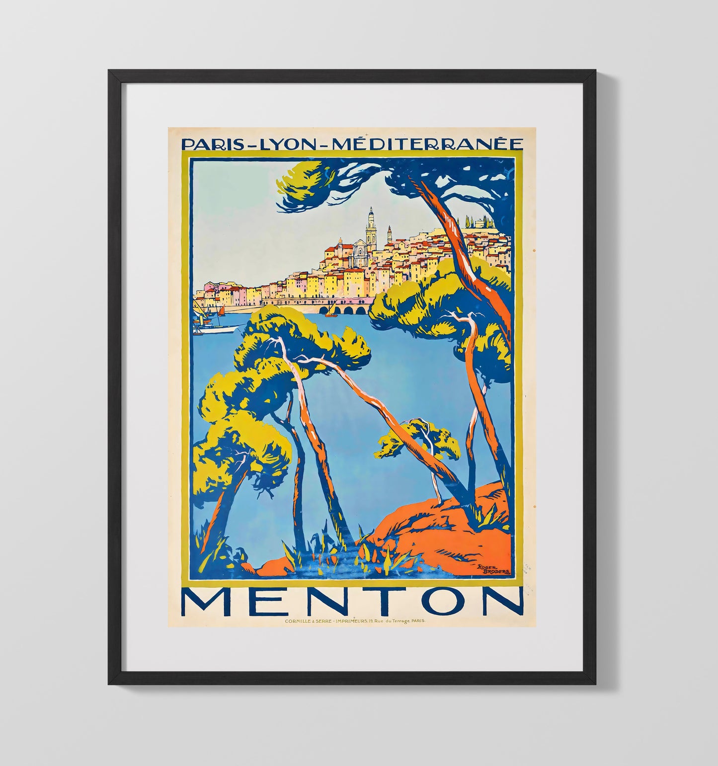 Menton French Riviera Vintage Travel Print 16x20 Gallery Frame travel wall art print