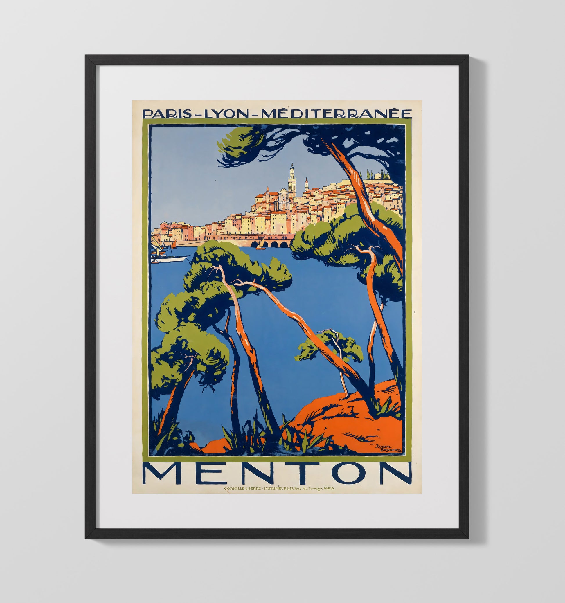 Menton Mediterranean Vintage Travel Print 16x20 Gallery Frame travel wall art print