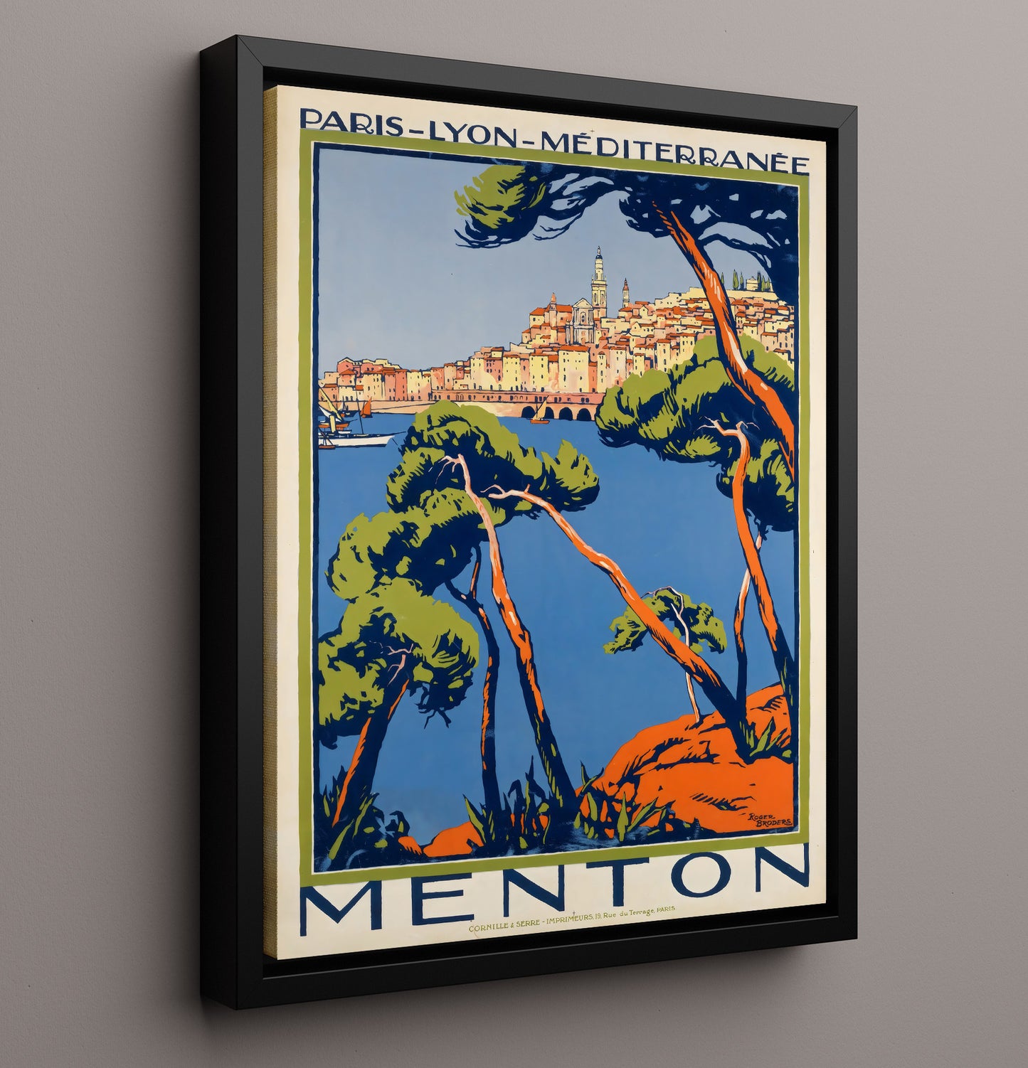 Menton Mediterranean Vintage Travel Print 16x20 Framed Canvas travel wall art print