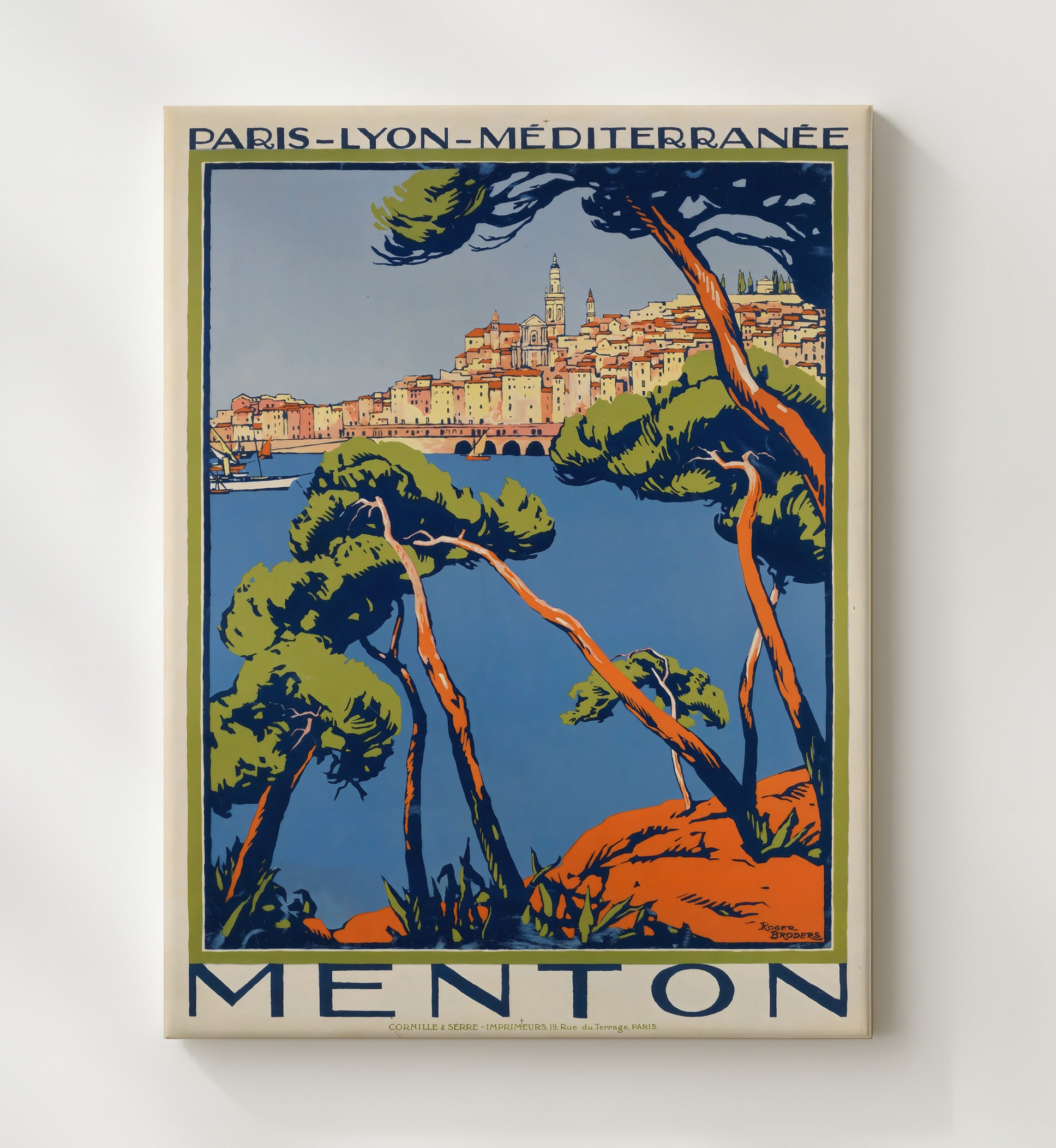 Menton Mediterranean Vintage Travel Print 20x24 Canvas travel wall art print