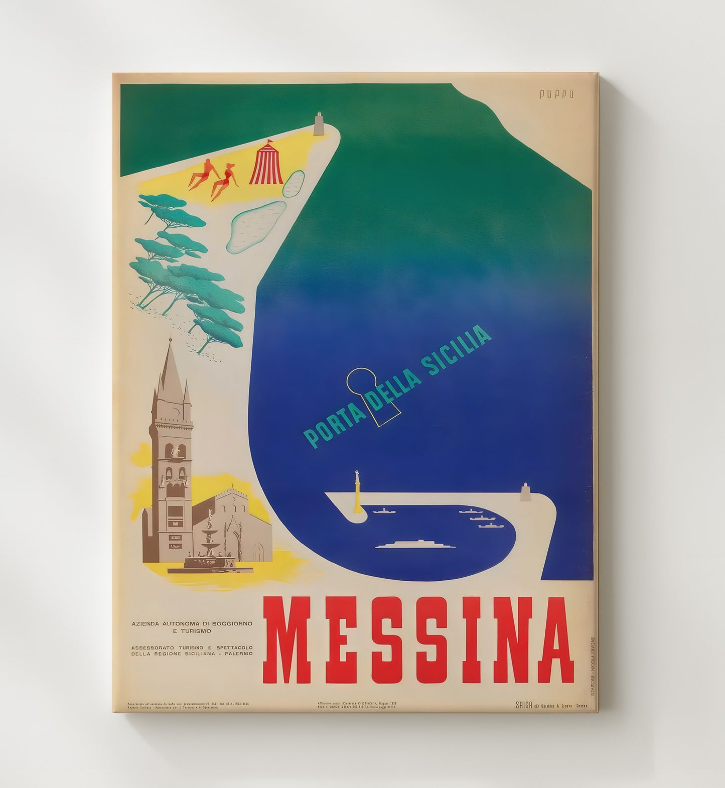 Messina Porta della Sicilia Vintage Travel Print 20x24 Canvas travel wall art print