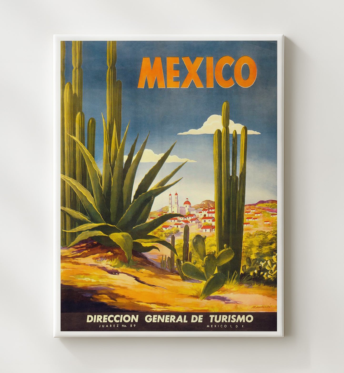 Mexico Cactus Tourism Vintage Travel Print 20x24 Canvas travel wall art print
