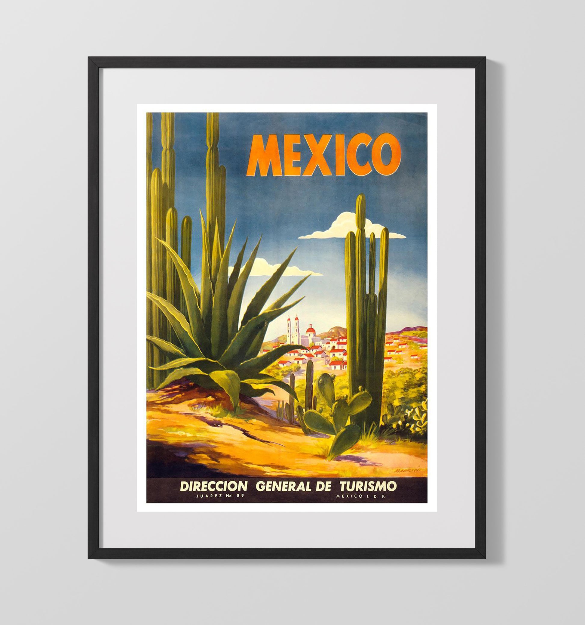 Mexico Cactus Tourism Vintage Travel Print 16x20 Gallery Frame travel wall art print