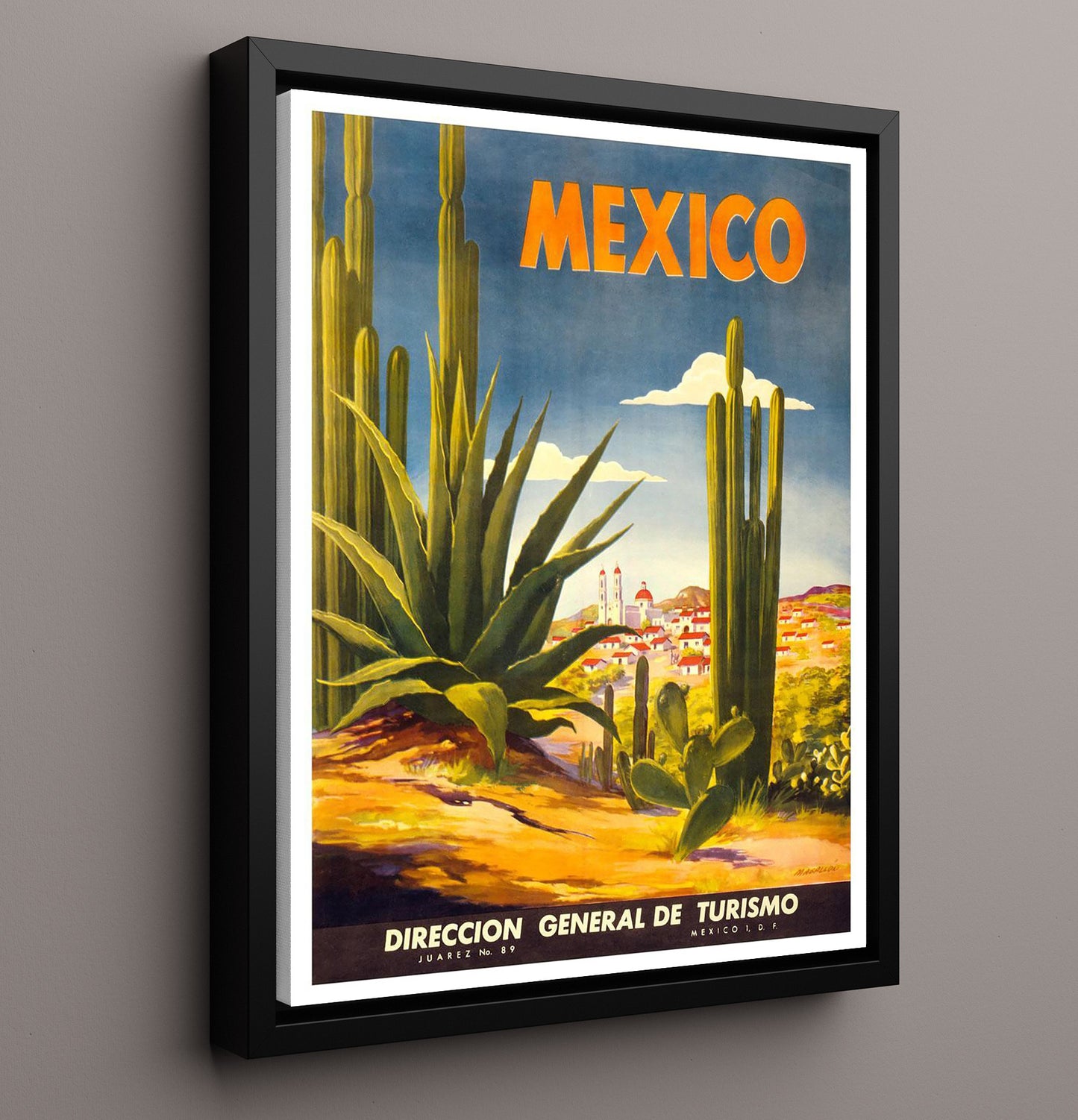 Mexico Cactus Tourism Vintage Travel Print 16x20 Framed Canvas travel wall art print
