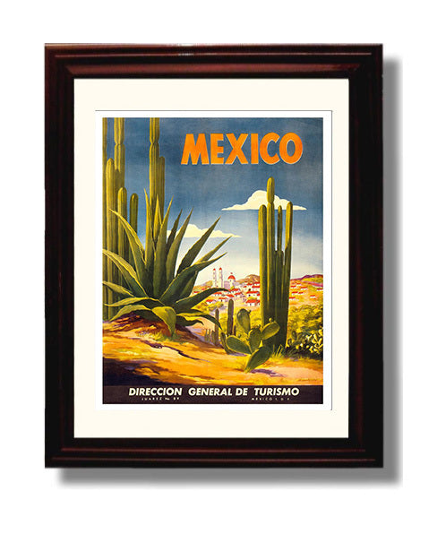Mexico Cactus Tourism Vintage Travel Print 8x10 Beveled Frame travel wall art print