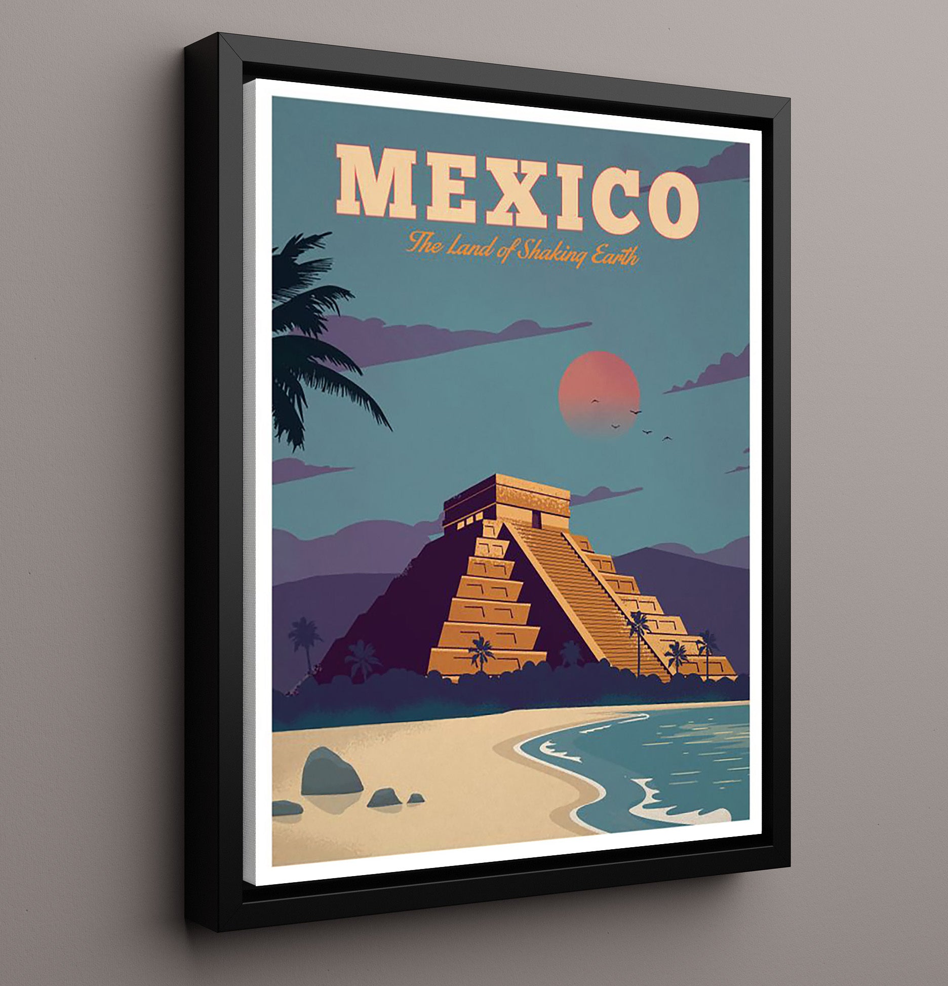 Mexico Chichen Itza Vintage Travel Print 16x20 Framed Canvas travel wall art print