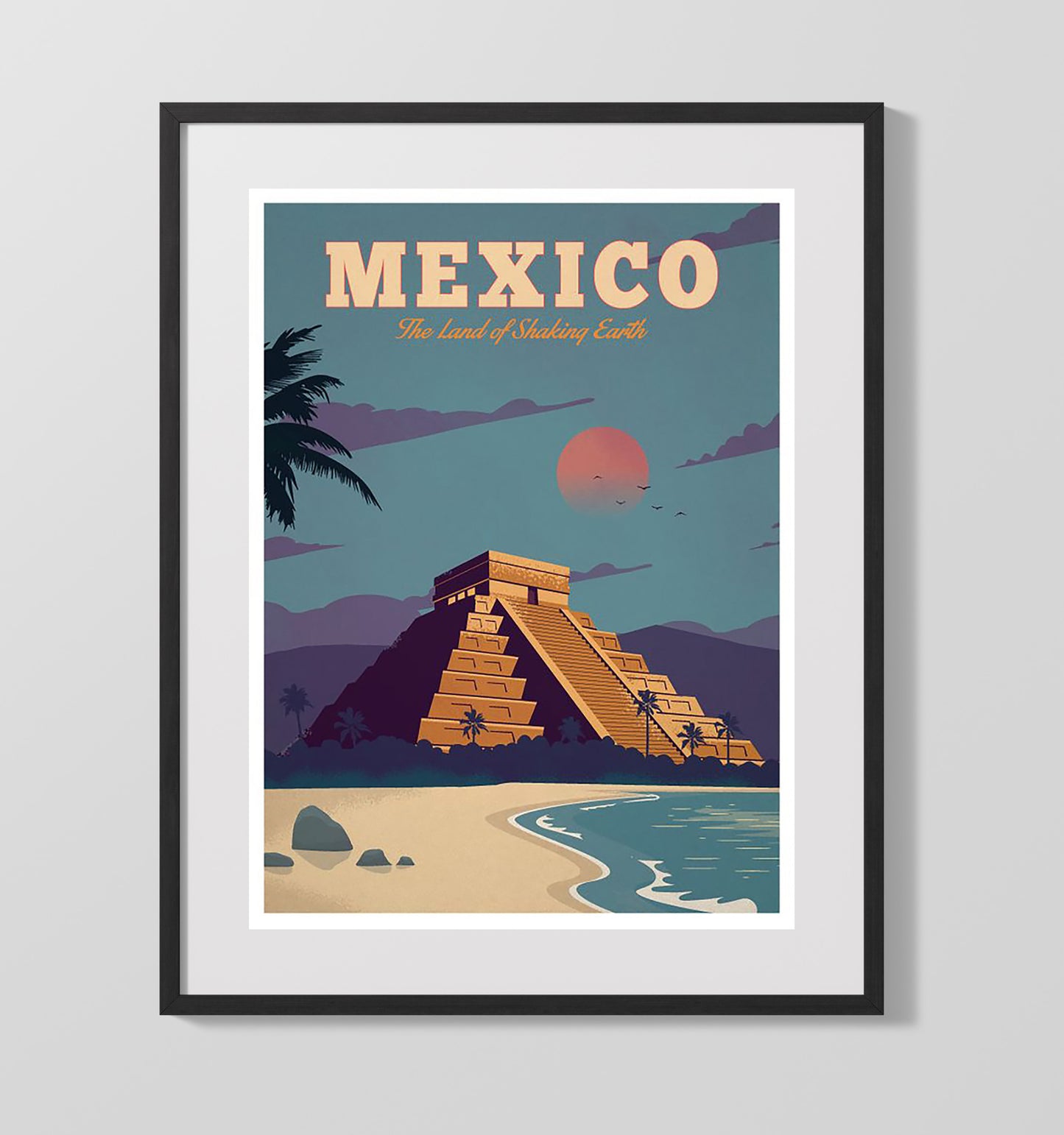 Mexico Chichen Itza Vintage Travel Print 16x20 Gallery Frame travel wall art print