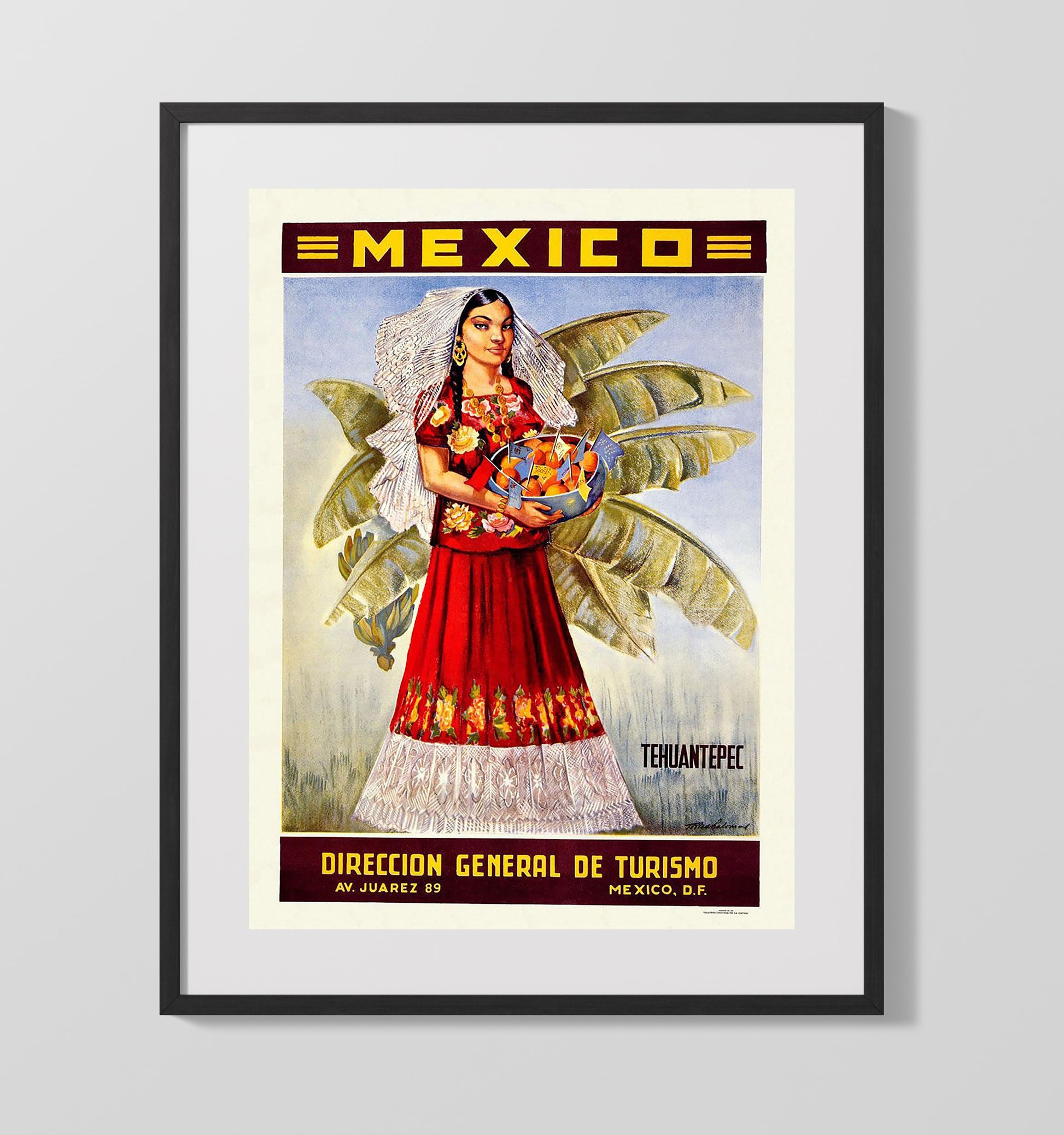 Mexico Tehuantepec Vintage Travel Print 16x20 Gallery Frame travel wall art print