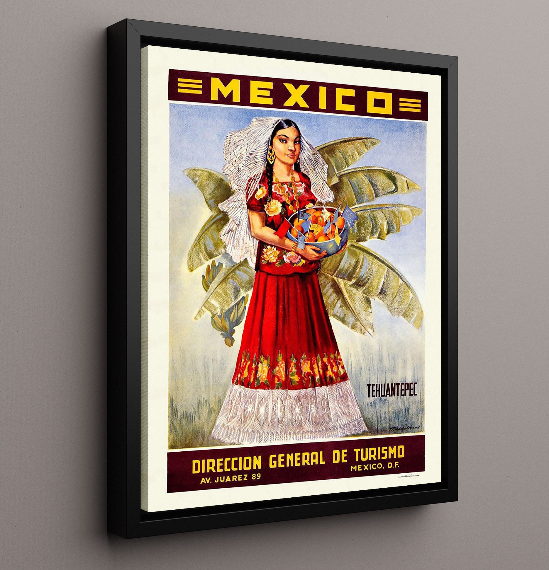 Mexico Tehuantepec Vintage Travel Print 16x20 Framed Canvas travel wall art print