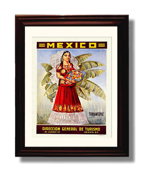 Mexico Tehuantepec Vintage Travel Print 8x10 Beveled Frame travel wall art print