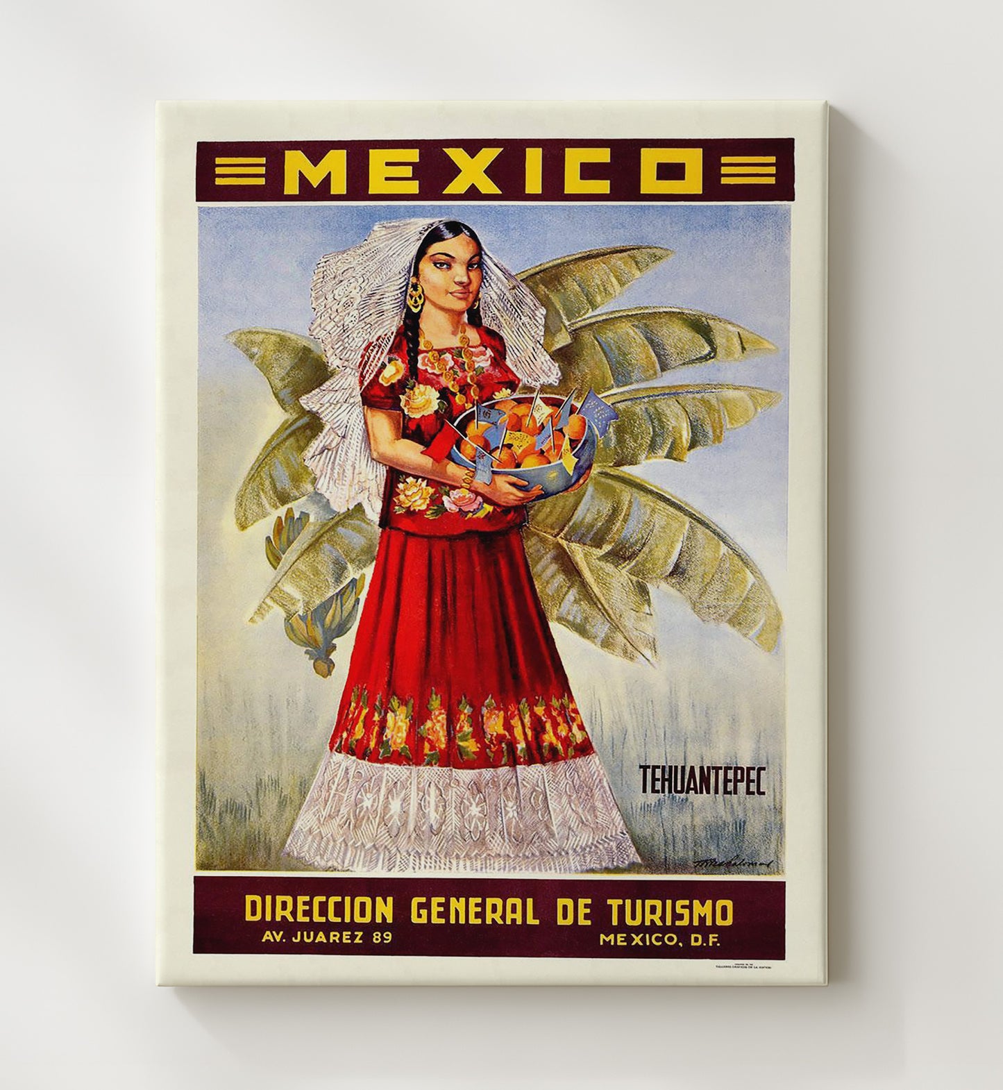 Mexico Tehuantepec Vintage Travel Print 20x24 Canvas travel wall art print